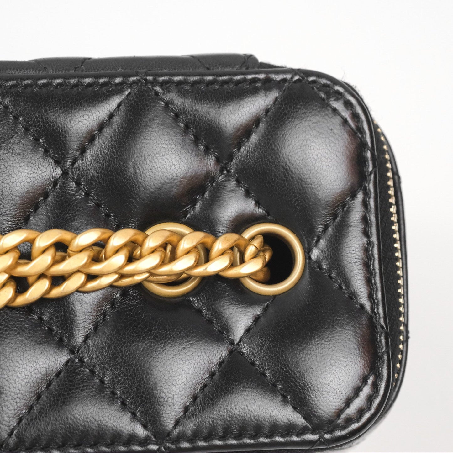 Chanel All Slide Vanity with Adjustable Chain Black Lambskin Aged Gold Hardware