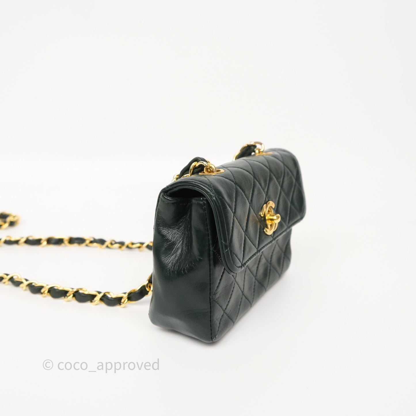Chanel Vintage Mini Flap Bag Dark Green Lambskin Gold Hardware