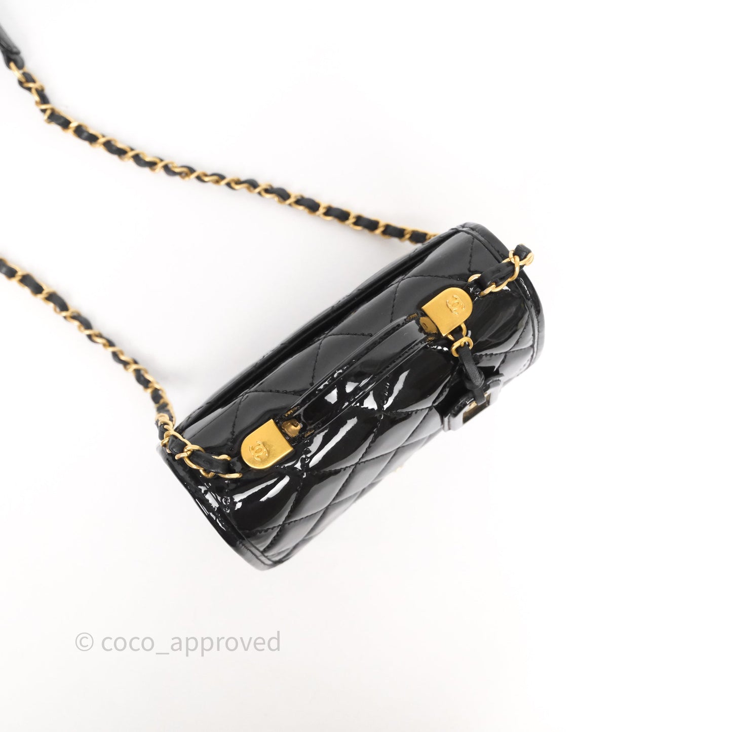 Chanel Mini School Memory Top Handle Flap Black Patent