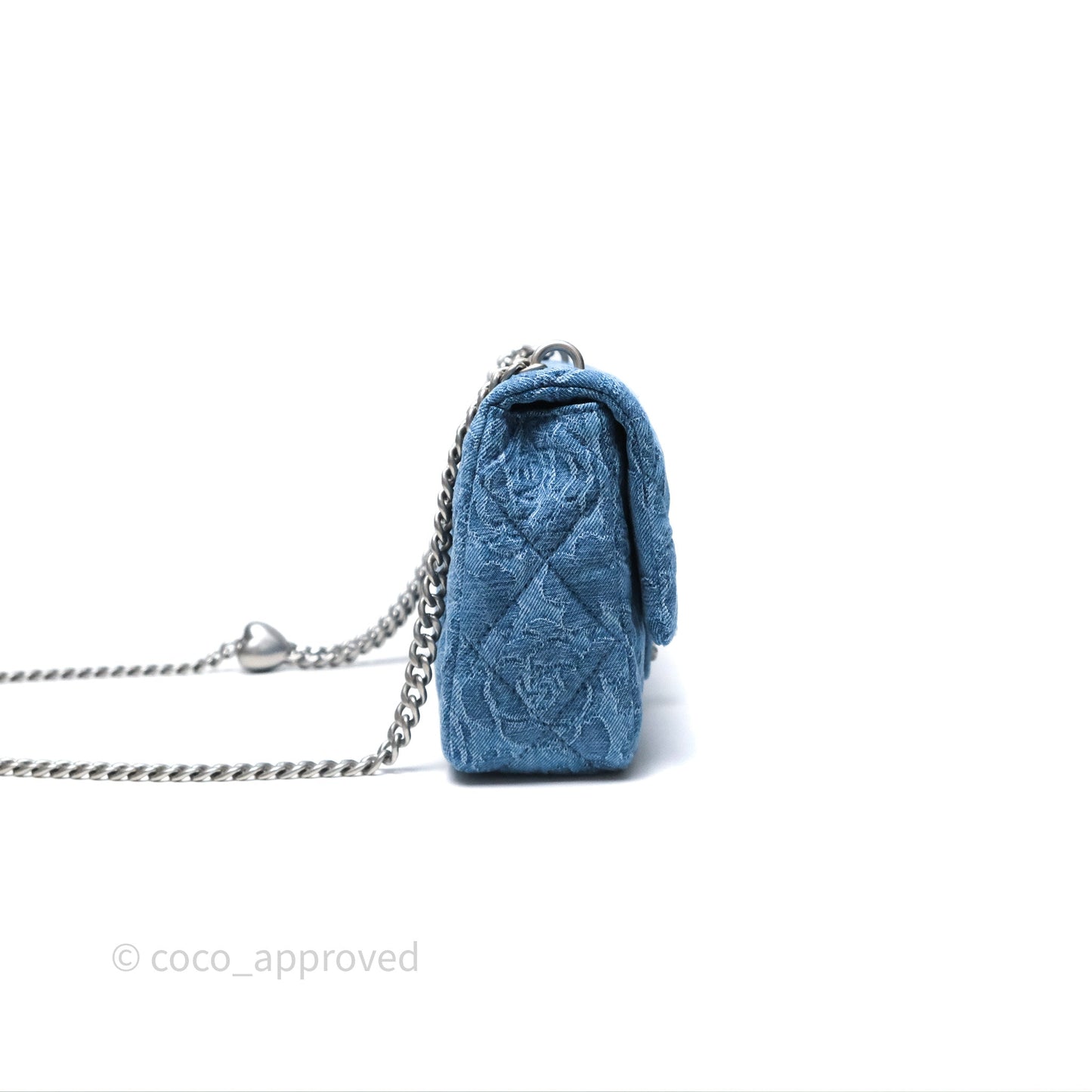 Chanel Mini Flap Bag Heart Adjustable Chain Camellia Denim Aged Gold Hardware