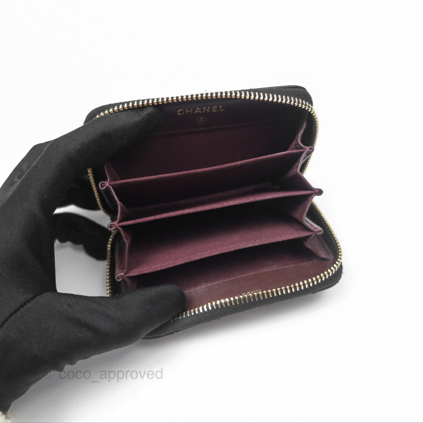 Chanel Chevron Zipped Coin Purse Black Lambskin Gold Hardware