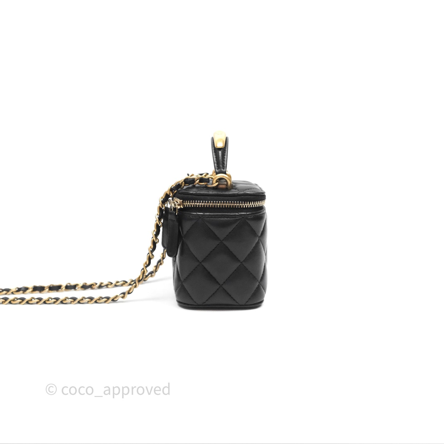 Chanel Mini Metal Top Handle Vanity With Chain Black Lambskin Aged Gold Hardware