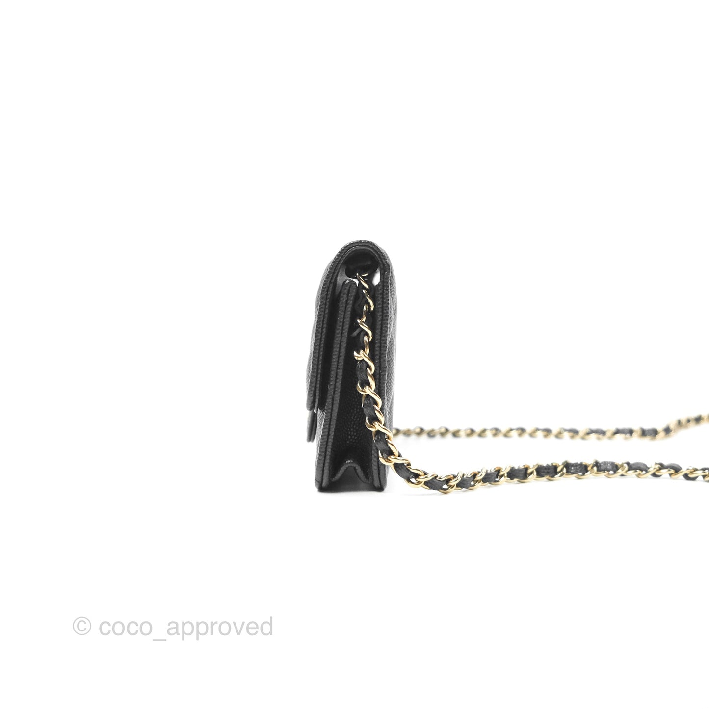Chanel Mini Wallet Card Holder With Chain Black Caviar Gold Hardware