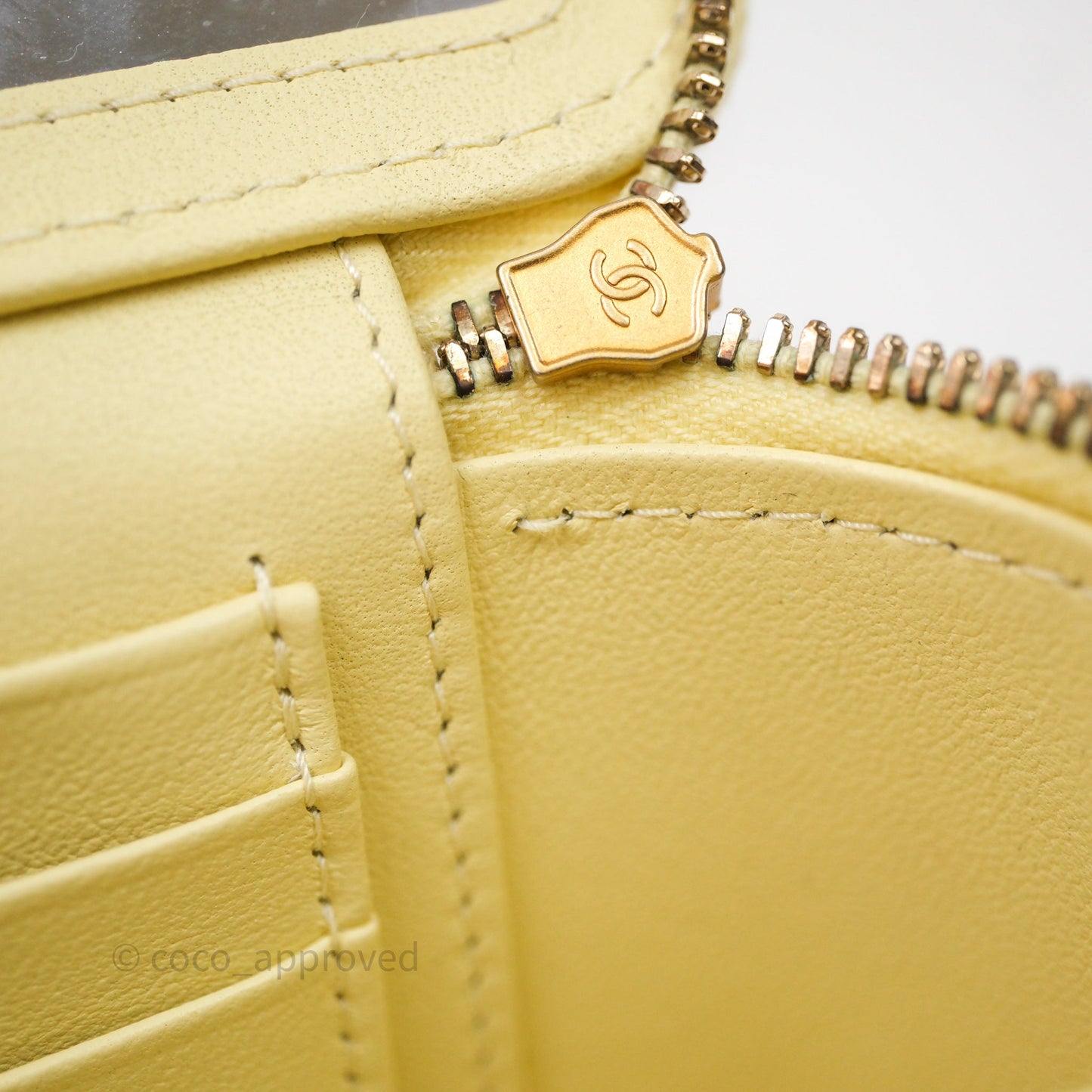 Chanel Quilted Vanity Rectangular with Camellia Adjustable Chain Yellow Lambskin