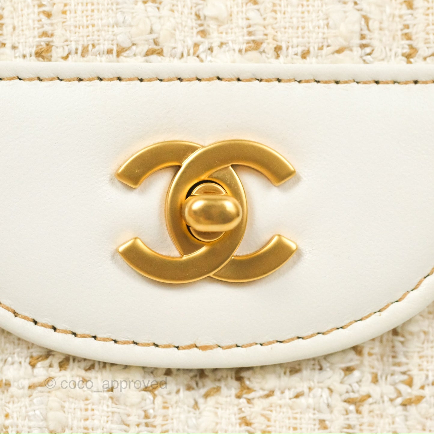 Chanel Small Tweed Flap Bag White Aged Gold Hardware