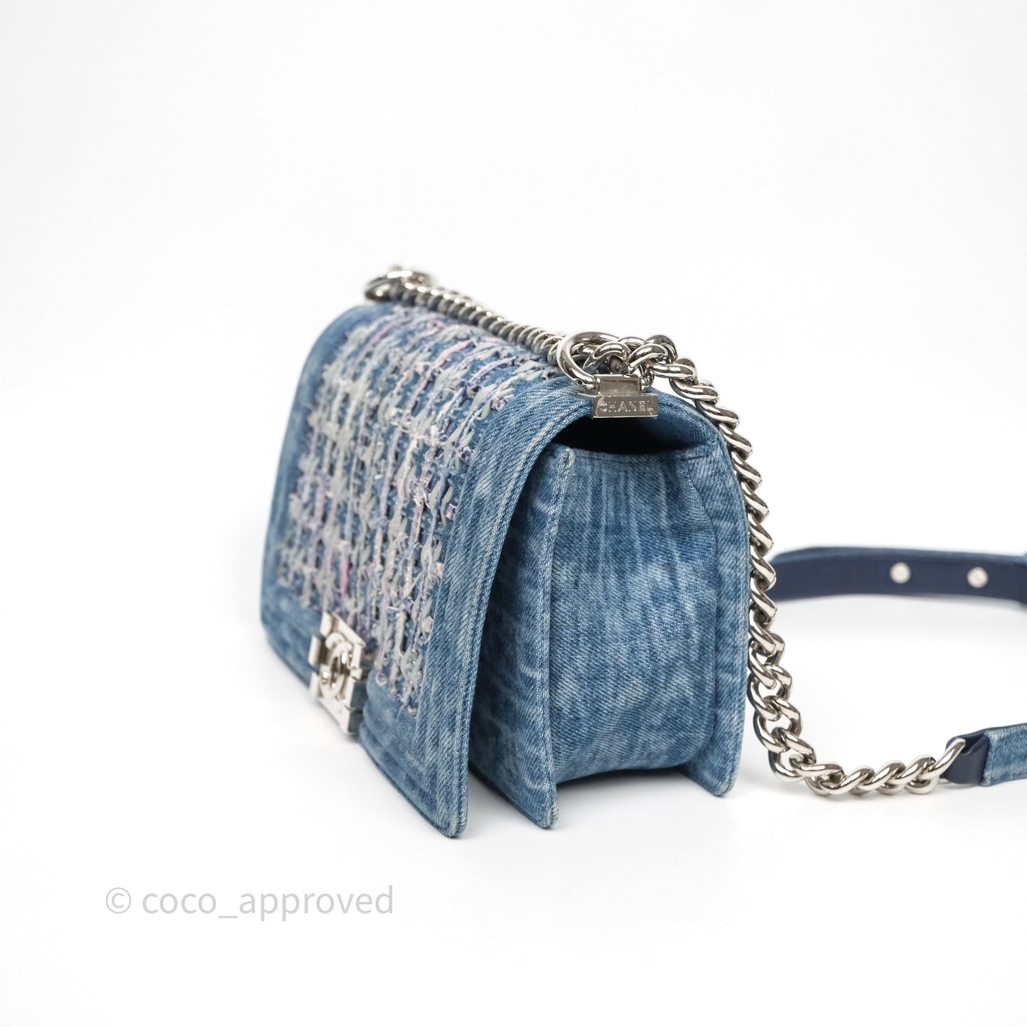 Chanel Medium Boy Blue Denim Tweed Silver Hardware