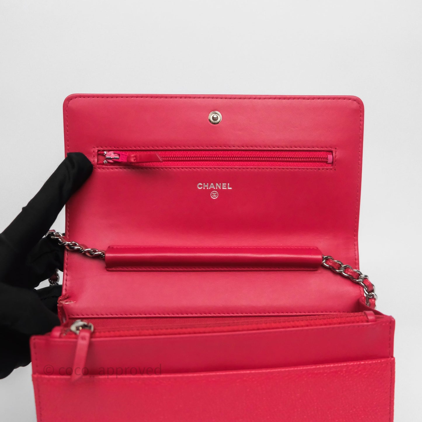 Chanel CC Wallet On Chain WOC Dark Pink Caviar Silver Hardware