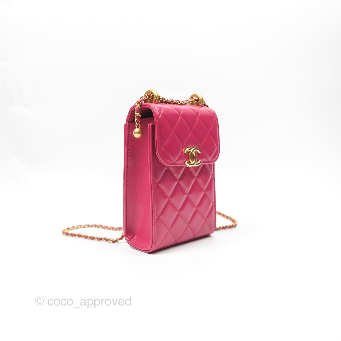 Chanel Quilted Perfect Fit Dark Pink Phone Holder Aged Gold Hardware