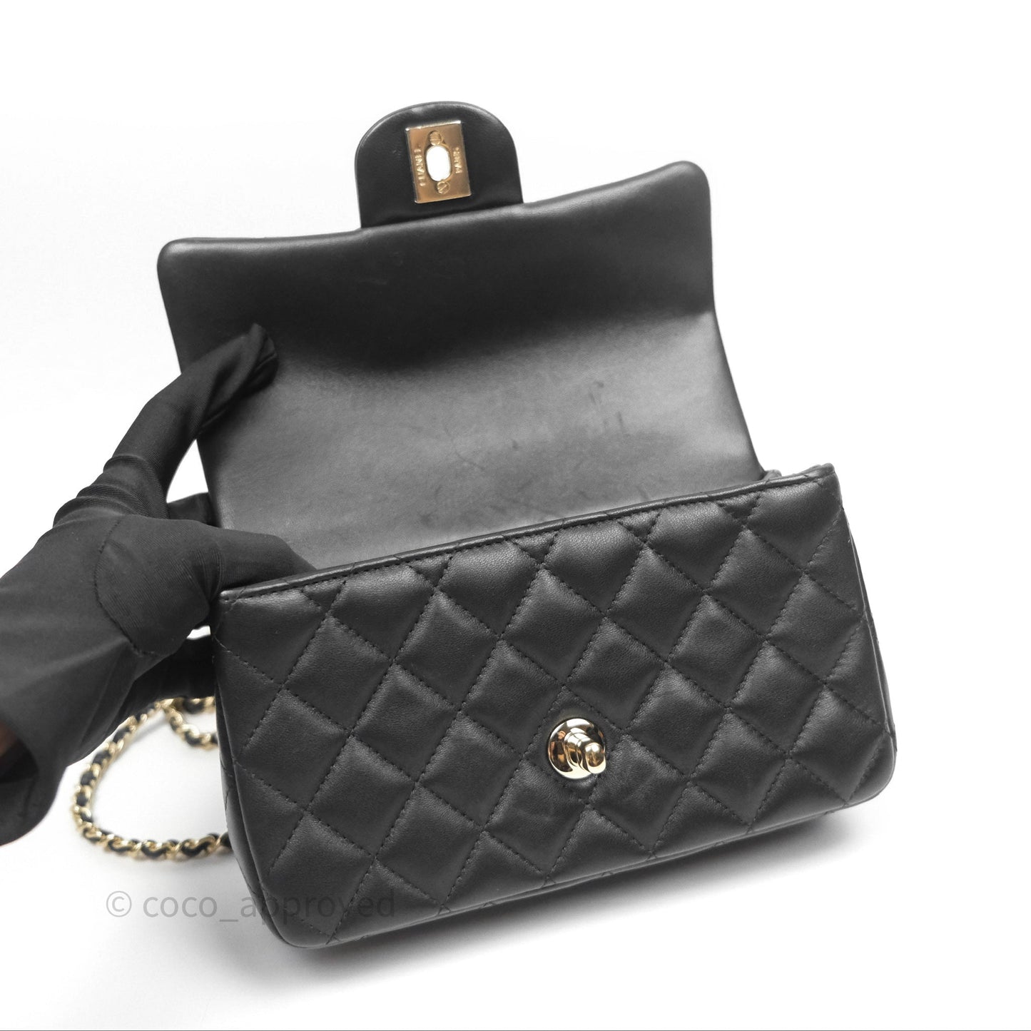Chanel Top Handle Mini Rectangular Flap Black Lambskin Gold Hardware