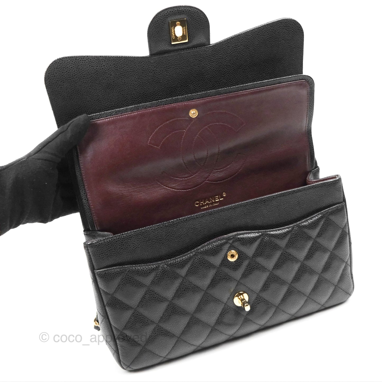 Chanel Jumbo Double Flap Quilted Black Caviar Gold Hardware⁣⁣