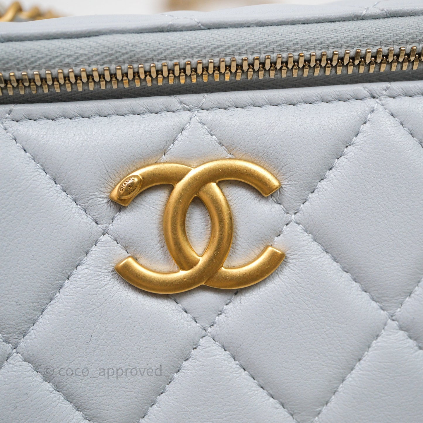 Chanel Vanity with Adjustable Chain Blue Lambskin Aged Gold Hardware