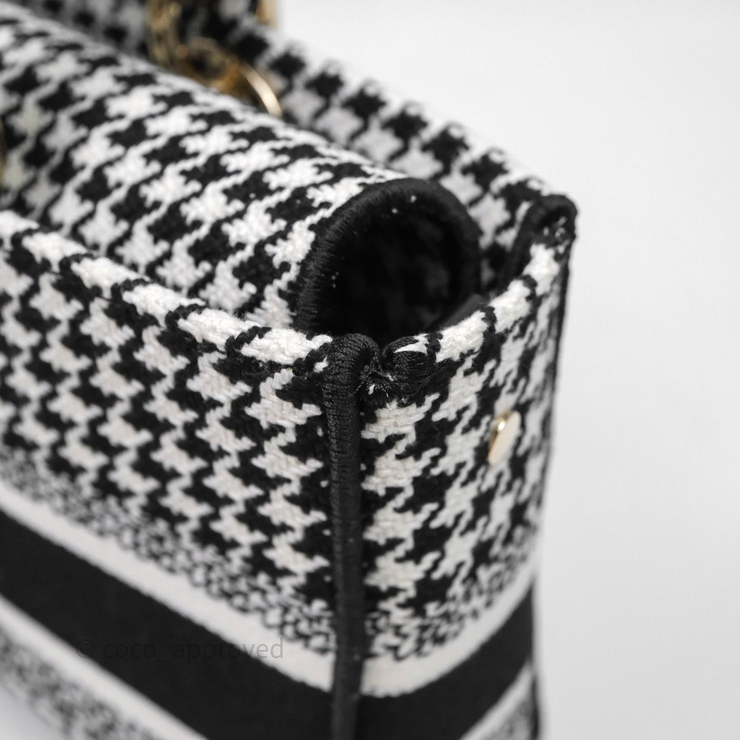 Christian Dior Medium Lady D-Joy Bag Black White Houndstooth Gold Hardware