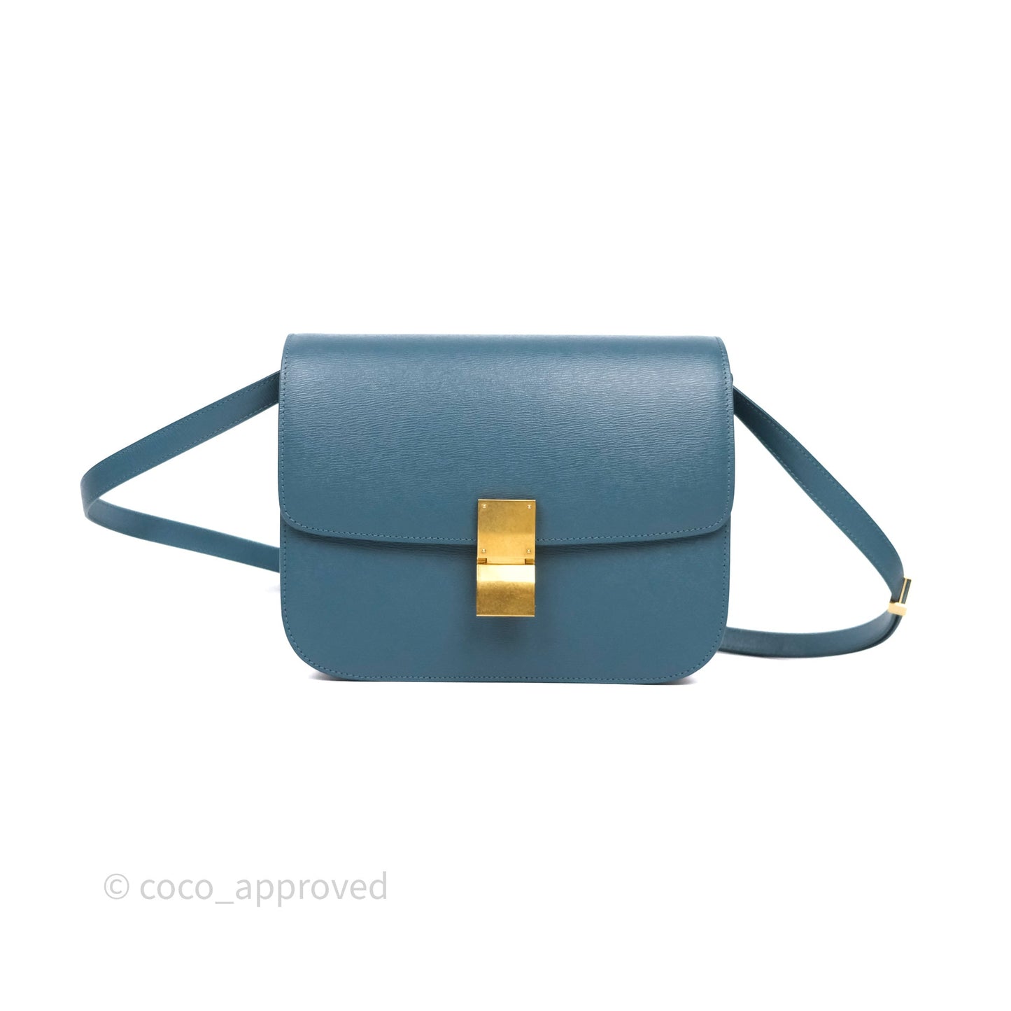 Celine Medium Classic Box Flap Blue Green Calfskin Gold Hardware