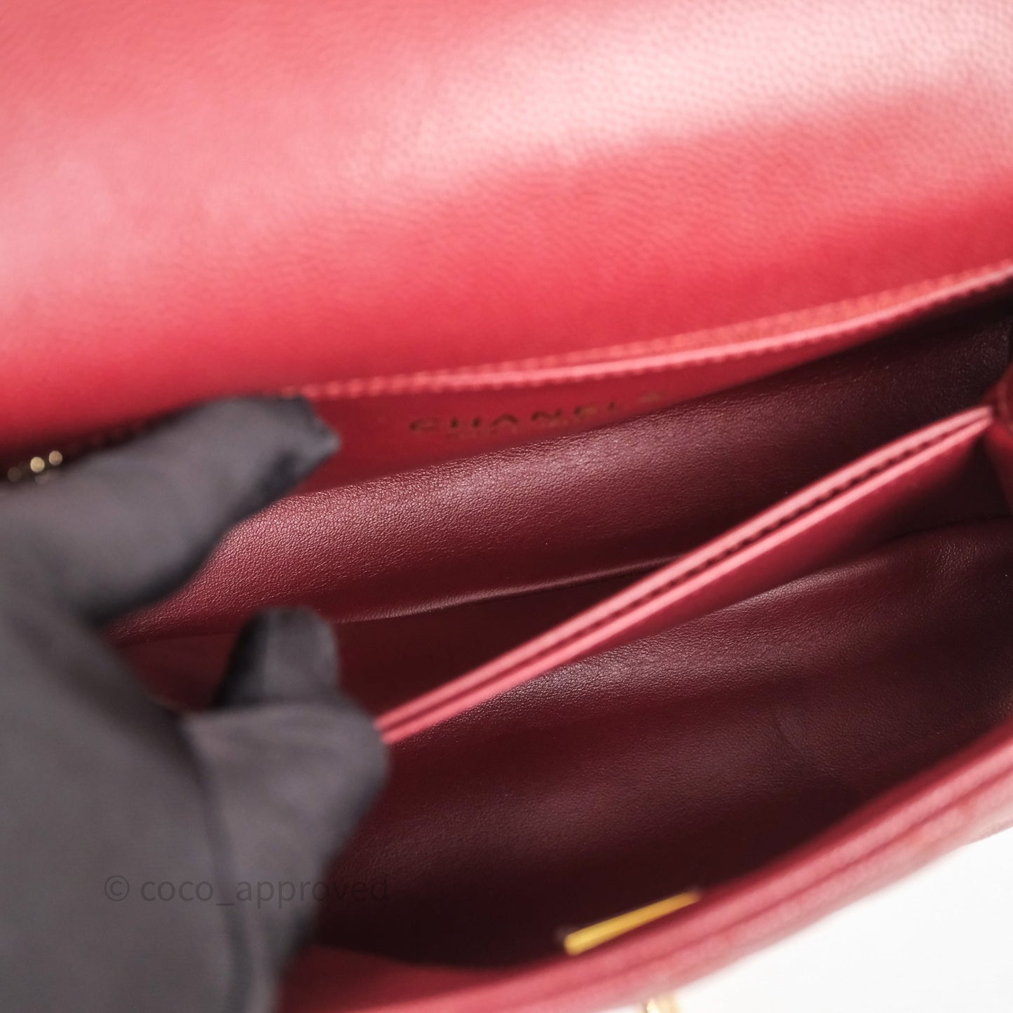 Chanel Small Coco Handle Quilted Red Burgundy Caviar Gold Hardware