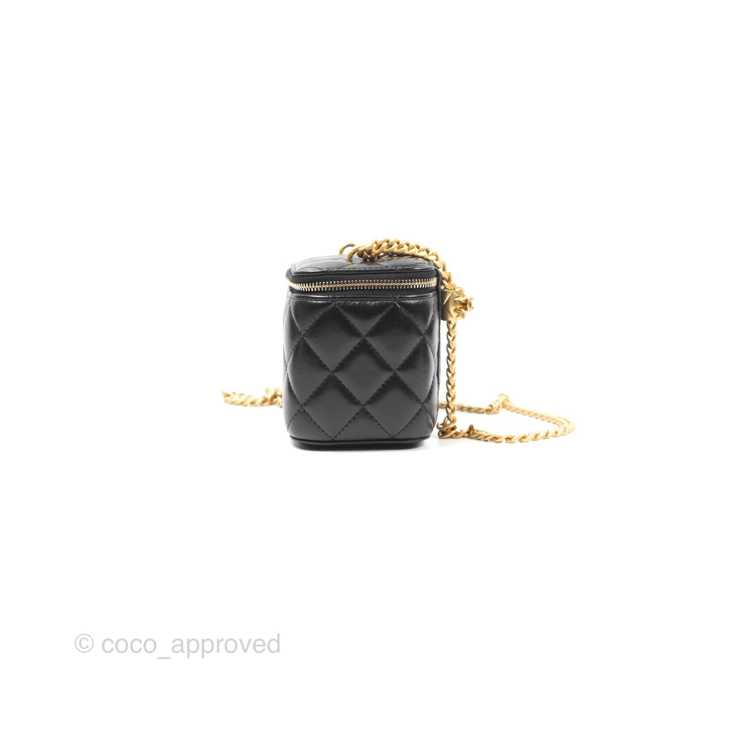 Chanel Vanity with Adjustable Chain Black Lambskin Aged Gold Hardware