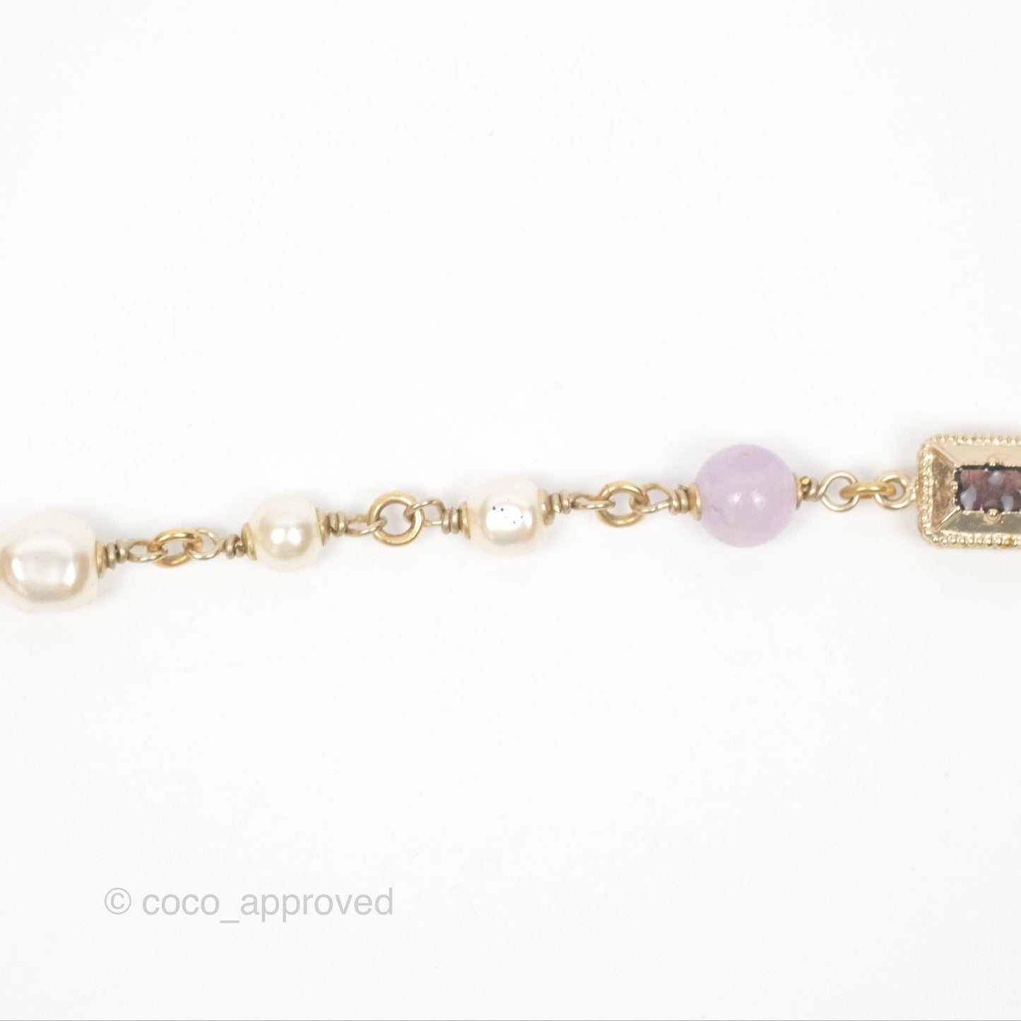 Chanel CC Pearl GemStone Long Necklace Gold Tone 17A