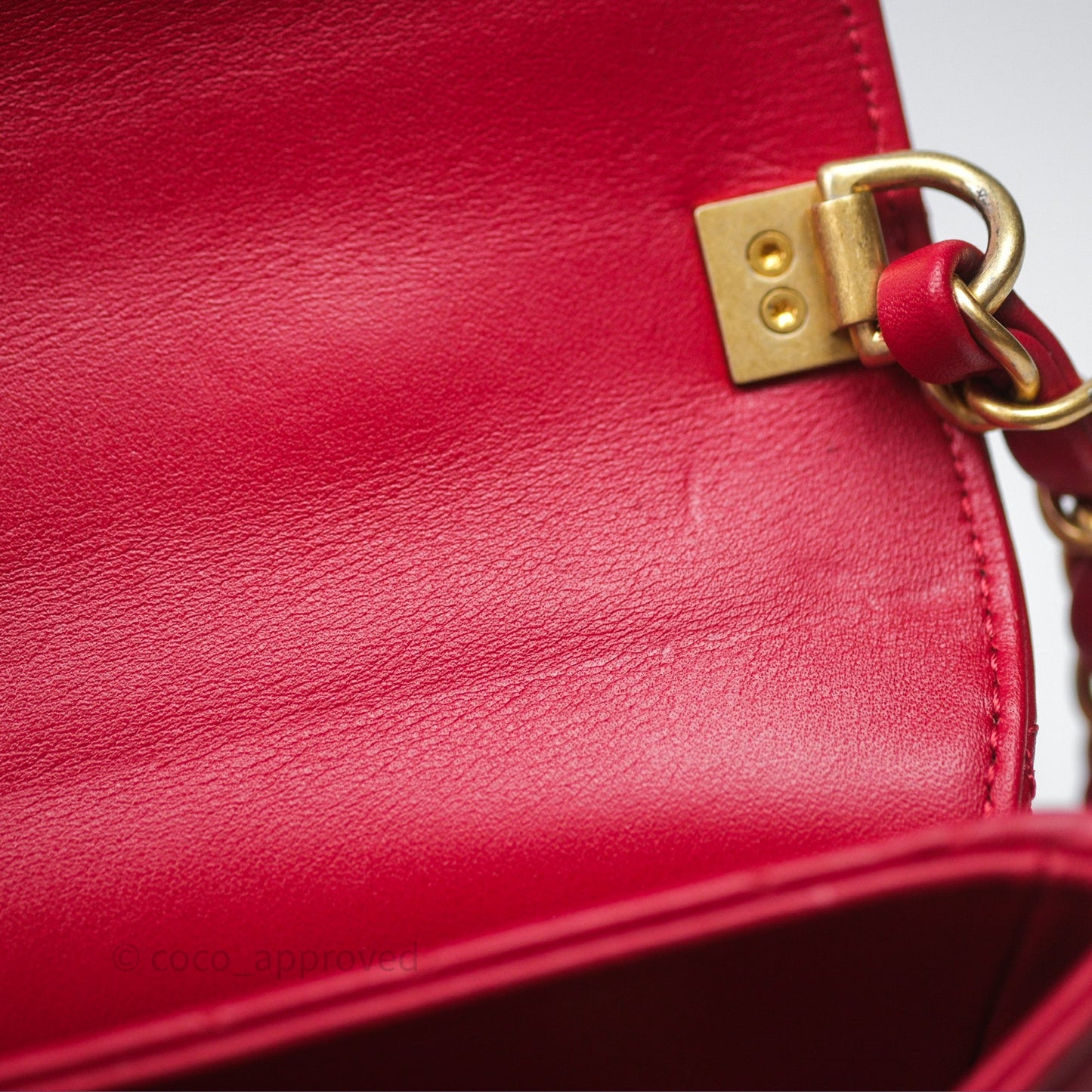 Chanel Quilted Flap Bag  with Pearl Logo Top Handle Red Lambskin Aged Gold Hardware