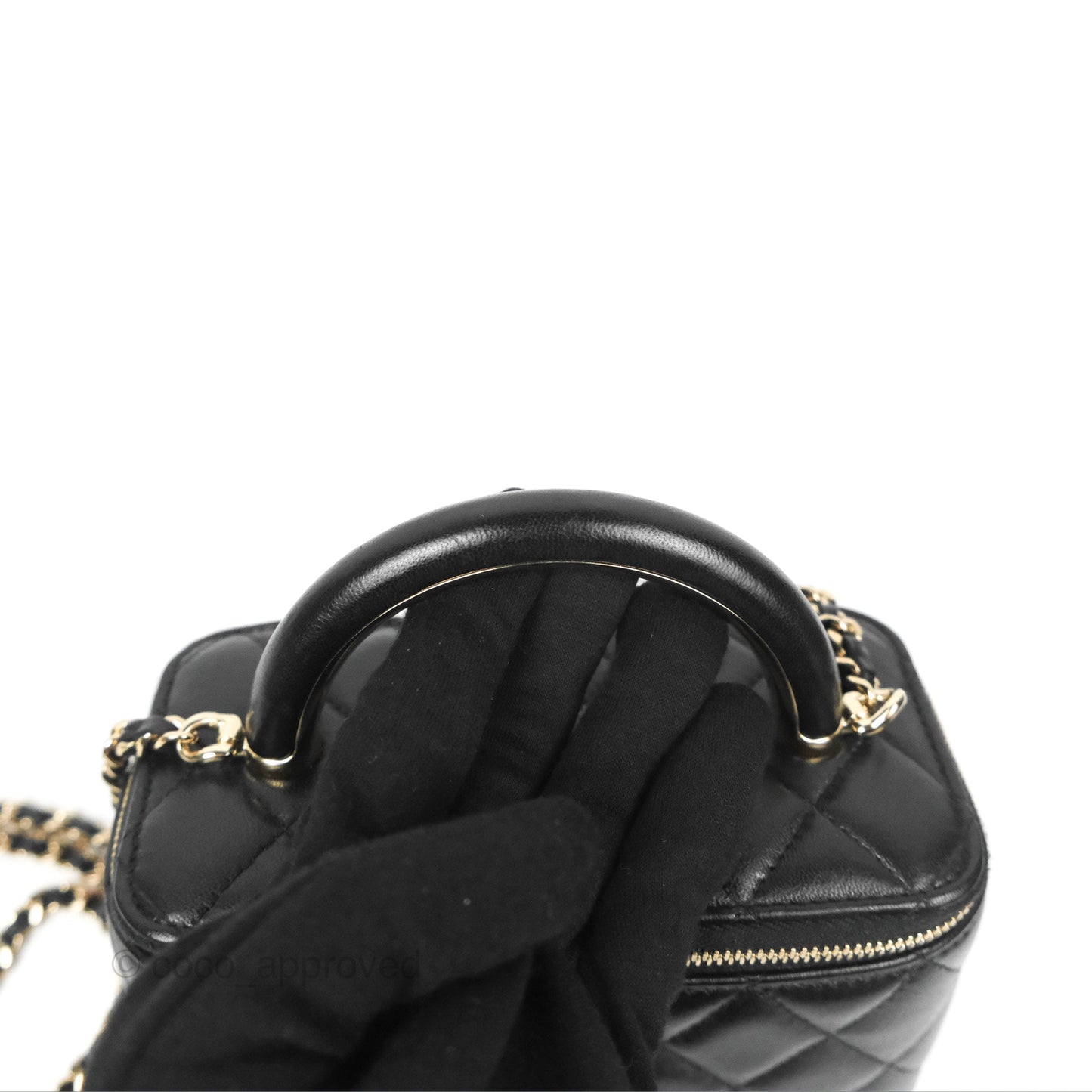 Chanel Vanity Rectangular Top Handle Black Lambskin Gold Hardware