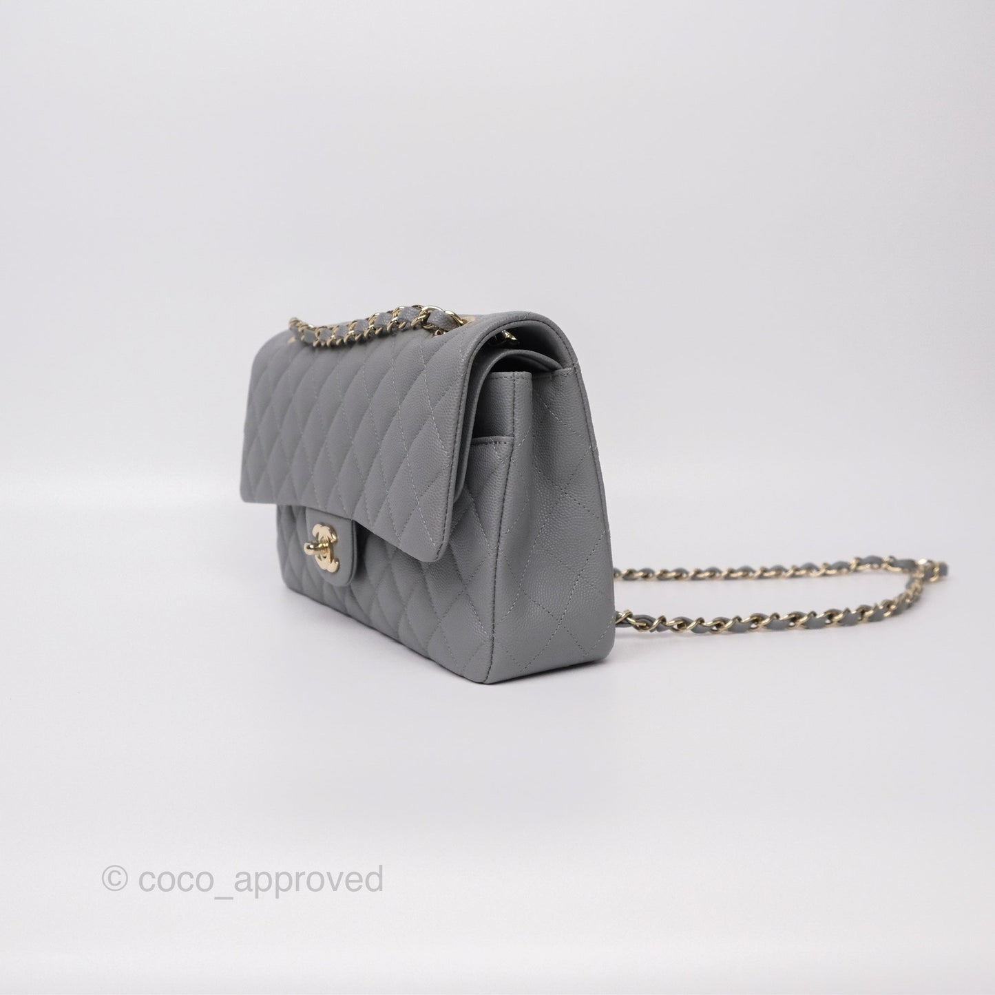 Chanel Classic M/L Medium Flap Quilted Grey Caviar Gold Hardware