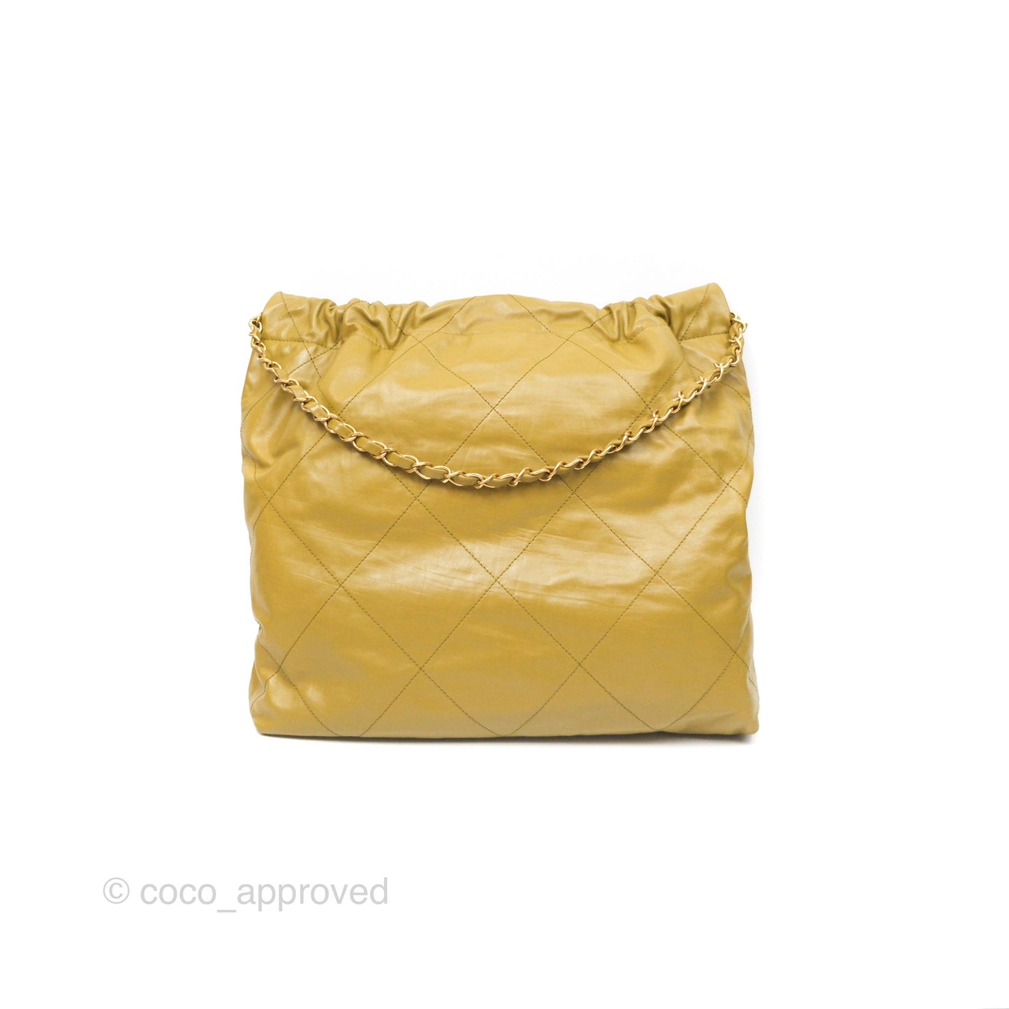 Chanel 22 Medium Olive Shiny Crumpled Calfskin Aged Gold Hardware