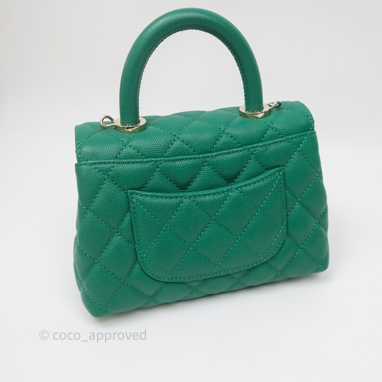 Chanel Mini Coco Handle Quilted Green Caviar Gold Hardware
