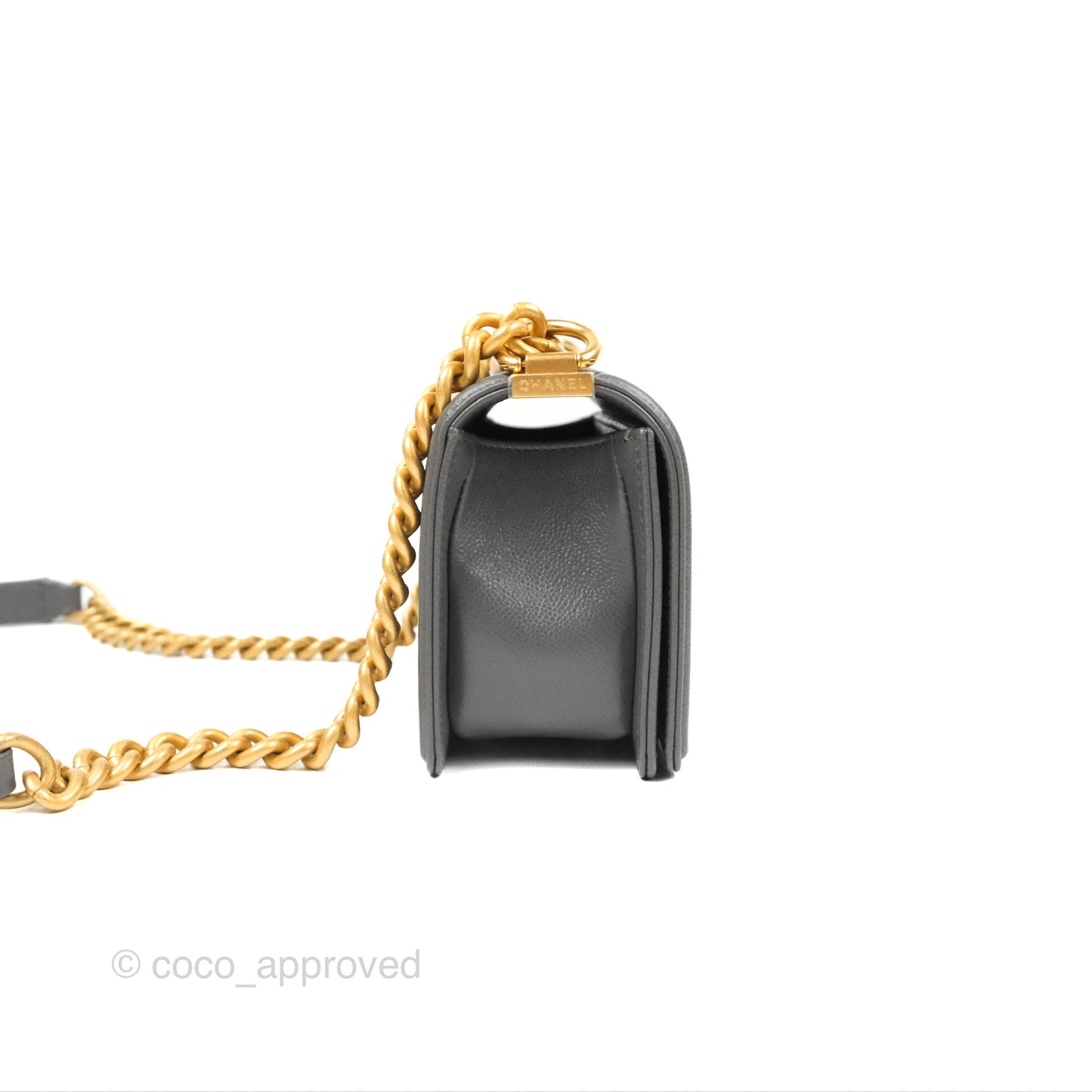 Chanel Small Boy Dark Grey Caviar Aged Gold Hardware