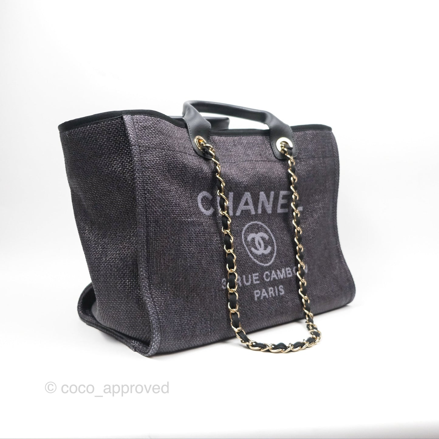 Chanel Large Deauville Black Raffia Gold Hardware
