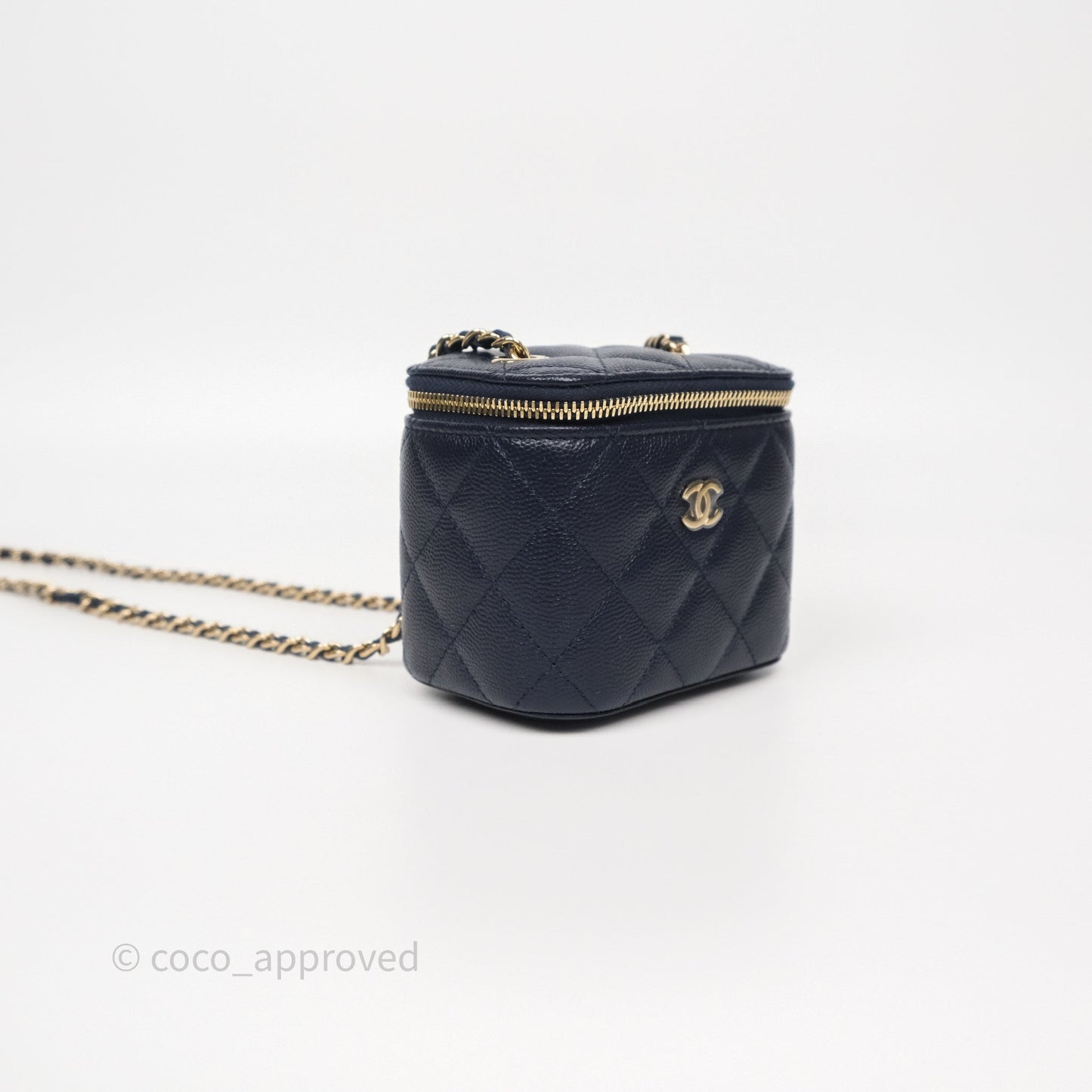 Chanel Mini Vanity With Chain Navy Caviar Gold Hardware