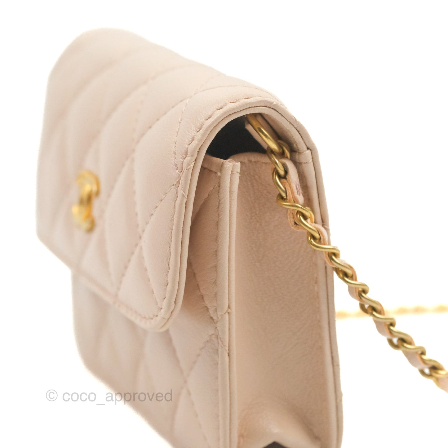 Chanel Mini Pearl Crush Clutch With Chain Belt Rose Clair Pink Lambskin Aged Gold Hardware