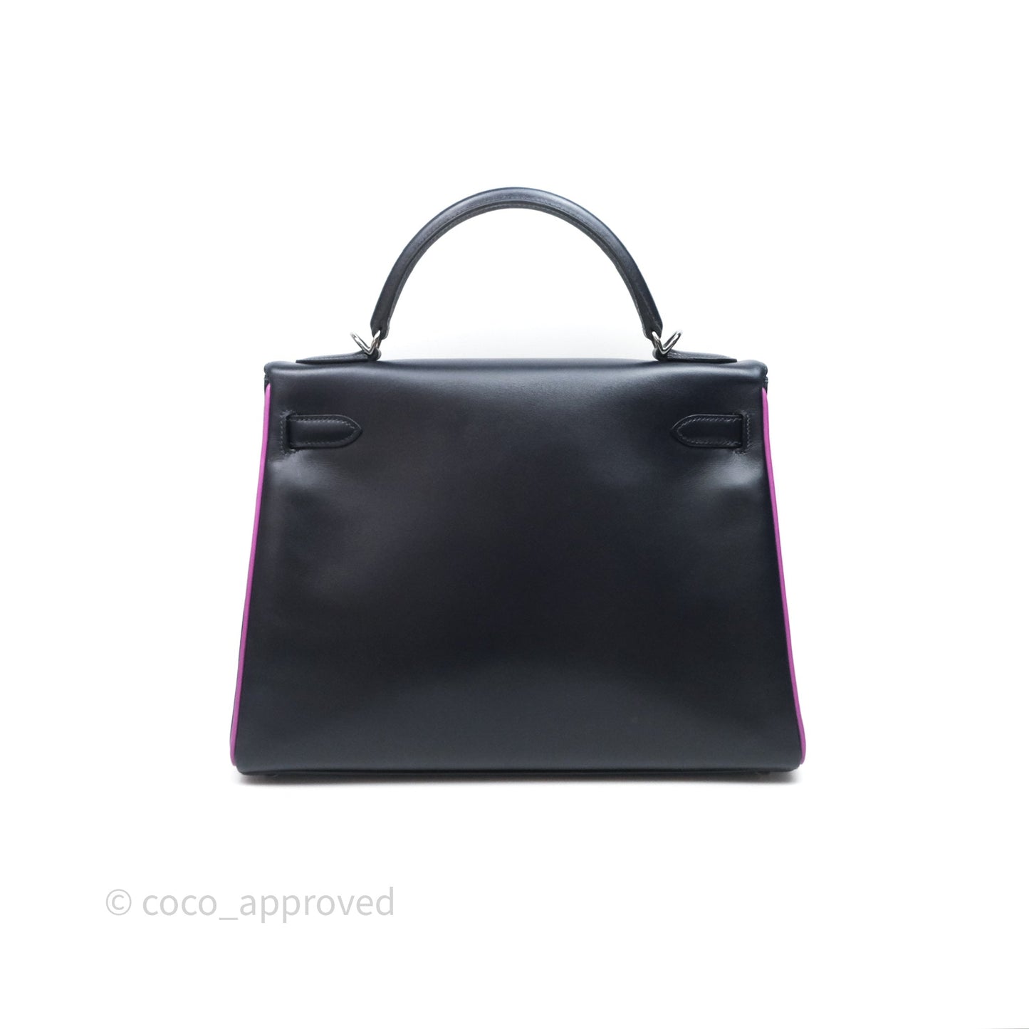 Hermès Vintage Kelly 32 Retourn Navy/Purple Box Leather Palladium Hardware