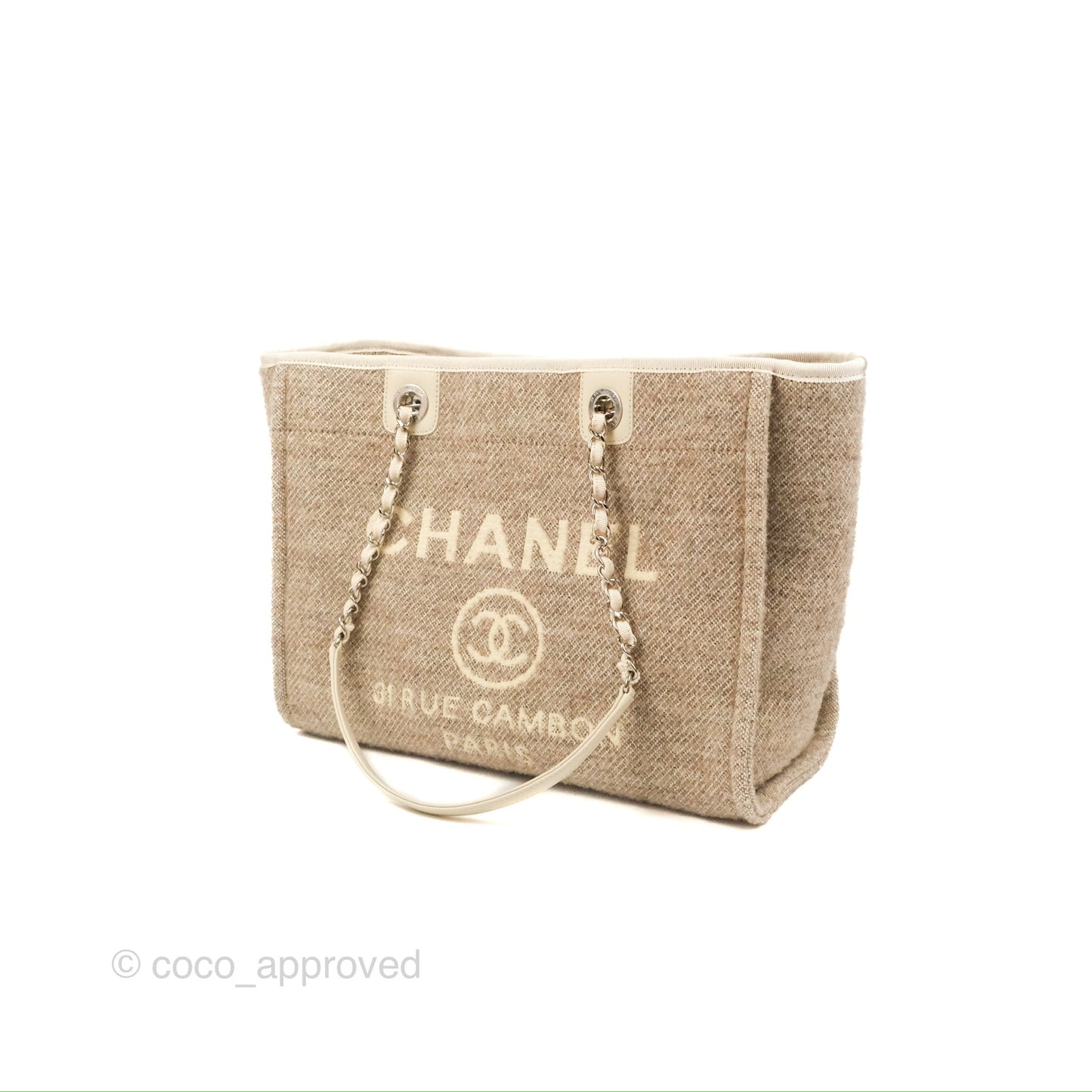 Chanel Medium Deauville Tote Taupe Mixed Fibres Silver Hardware