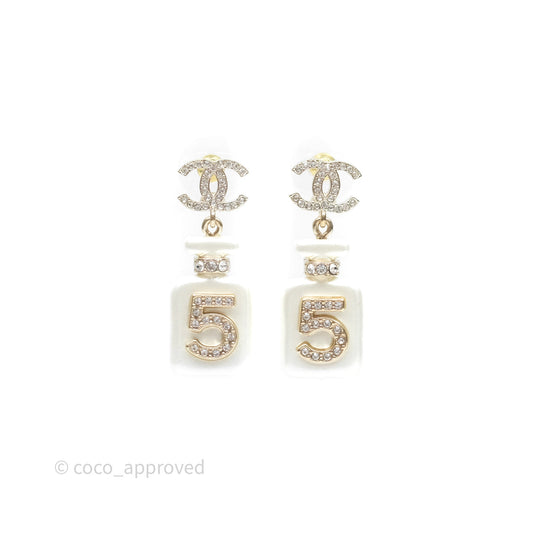 Chanel Crystal CC No5 Perfume Bottle Drop Earrings Gold Tone 22S