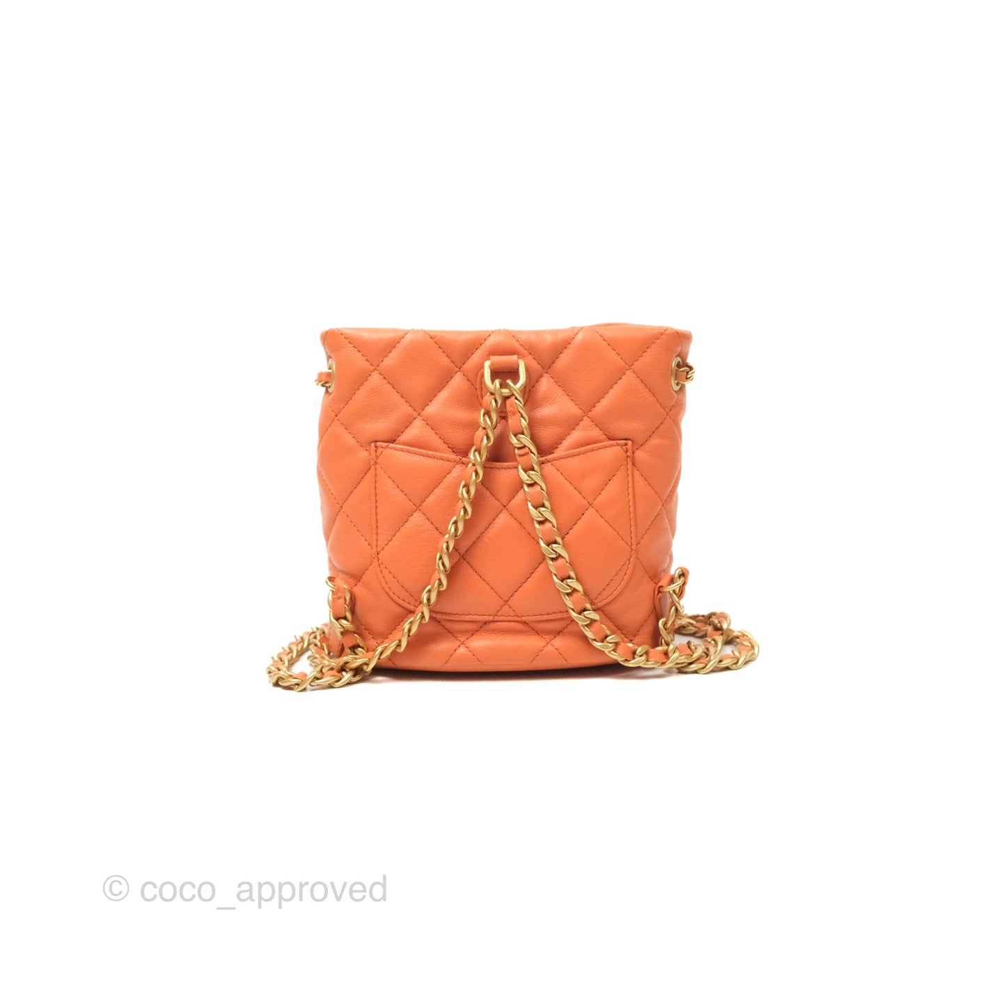 Chanel Small Drawstring Backpack Orange Calfskin Aged Gold Hardware 23A