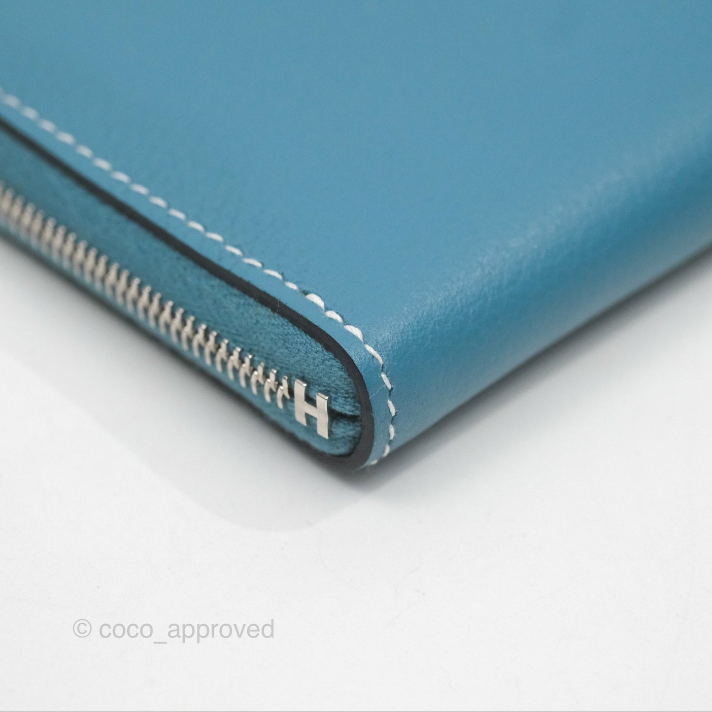 Hermès Zipengo Chaine d'Ancre Compact Card Holder Blue Jean 75 Evercolor Palladium Hardware