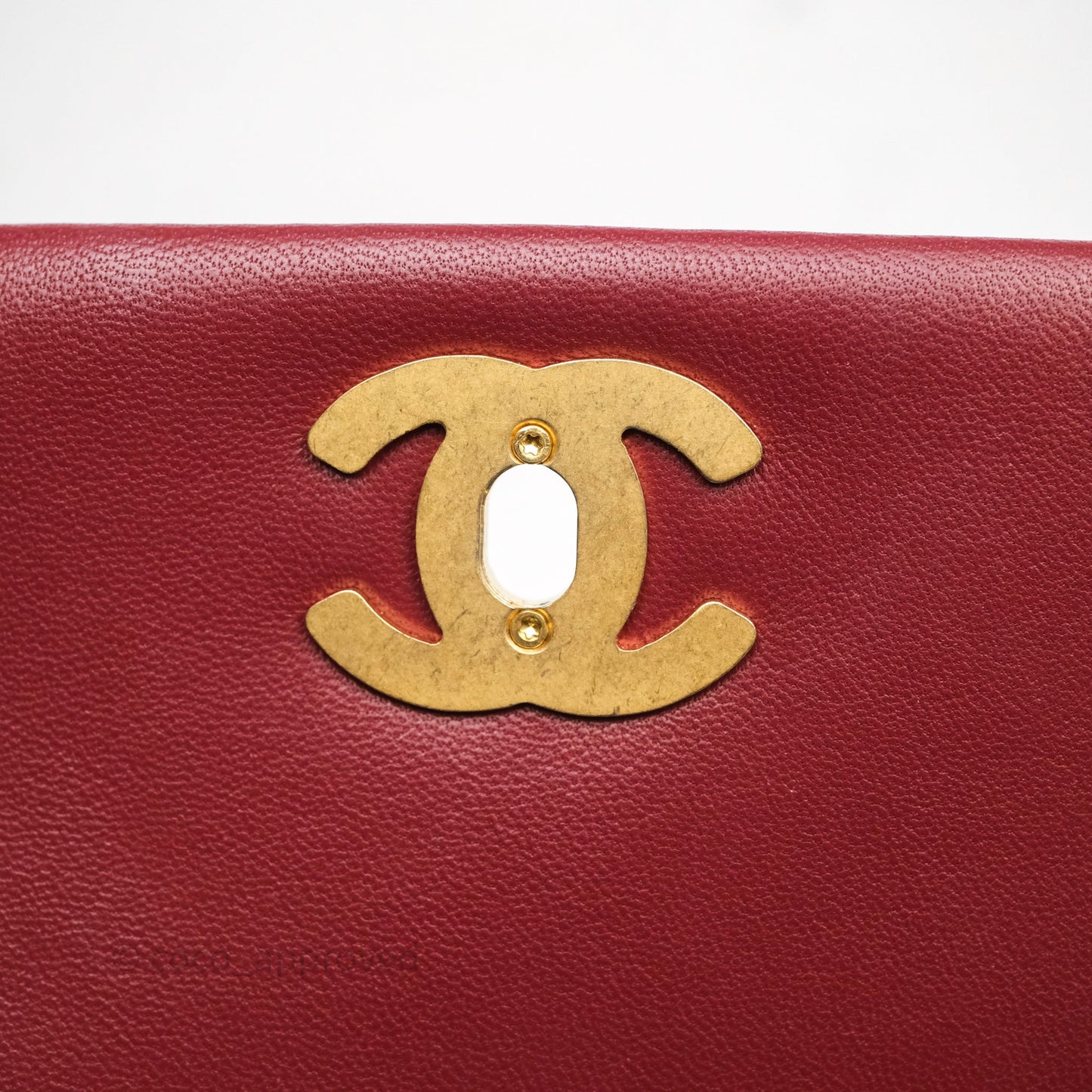 Chanel Quilted Accordion Flap Bag with Button on Chain Burgundy Lambskin Aged Gold Hardware 22A