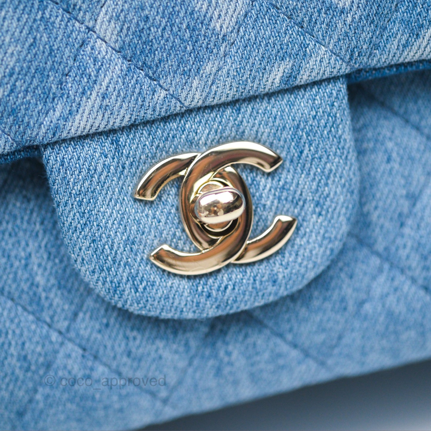Chanel Classic M/L Medium Flap Quilted Denim Gold Hardware 19P