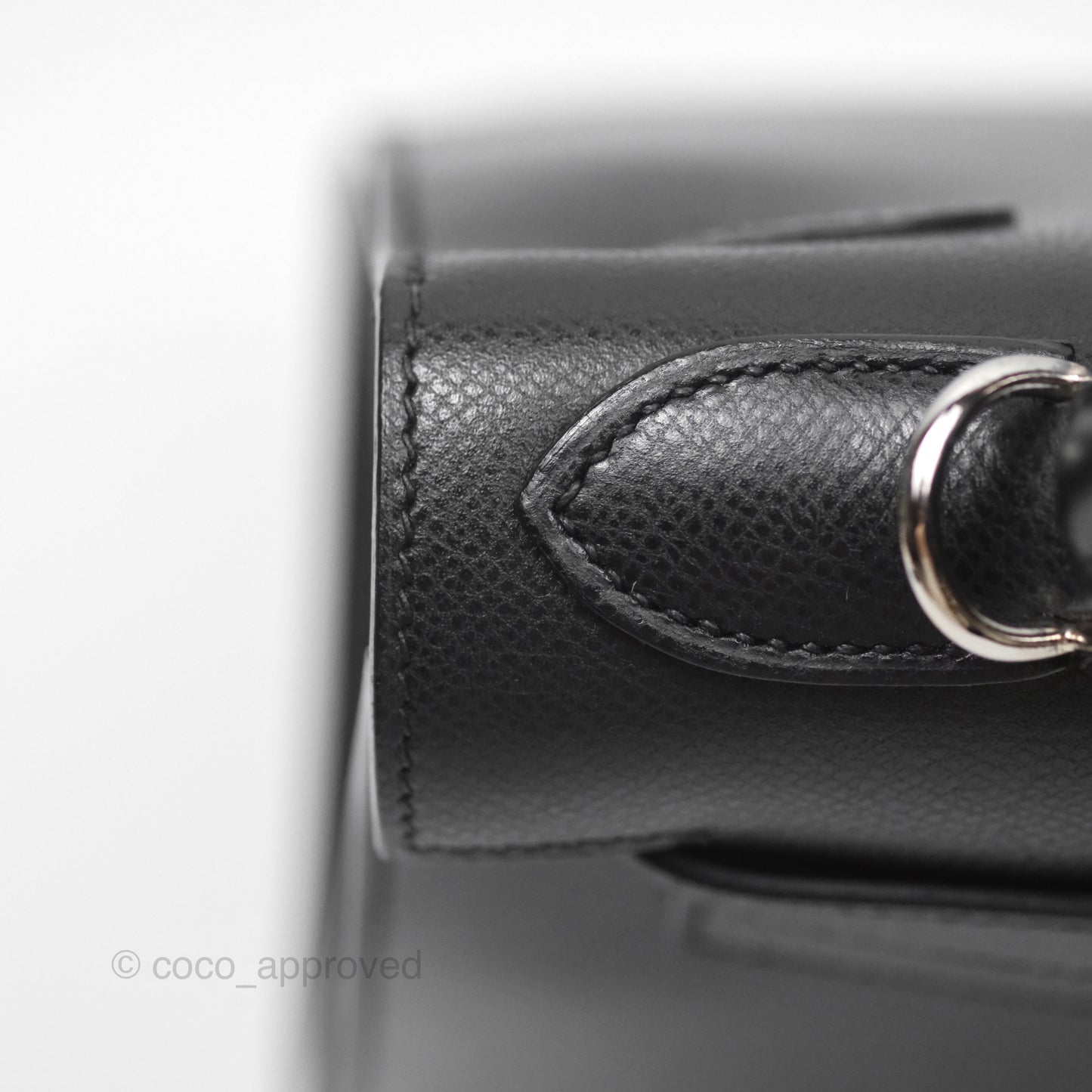 Hermès Vintage Kelly 28 Sellier Noir 89 Courchevel Palladium Hardware