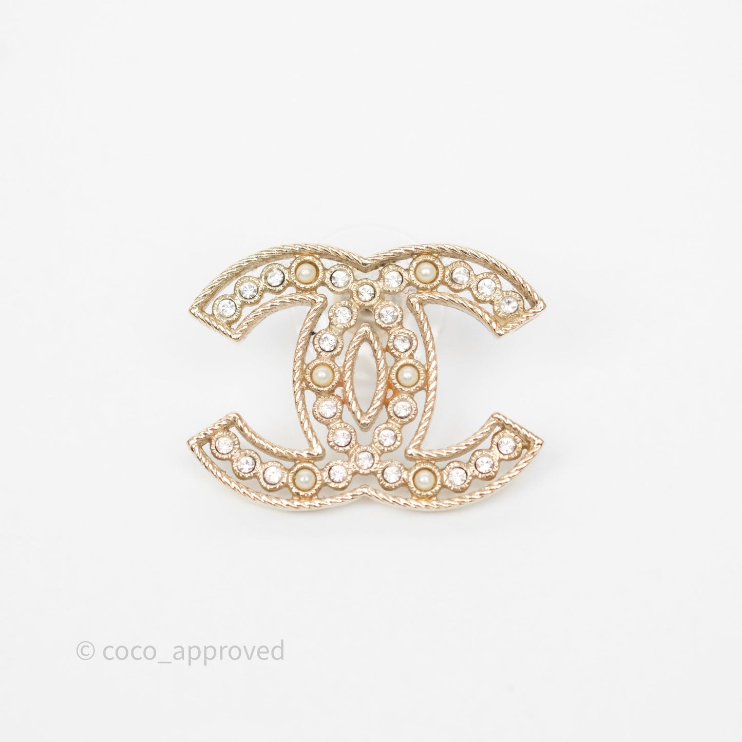 Chanel CC Crystals Pearl Earrings Gold Tone 19S