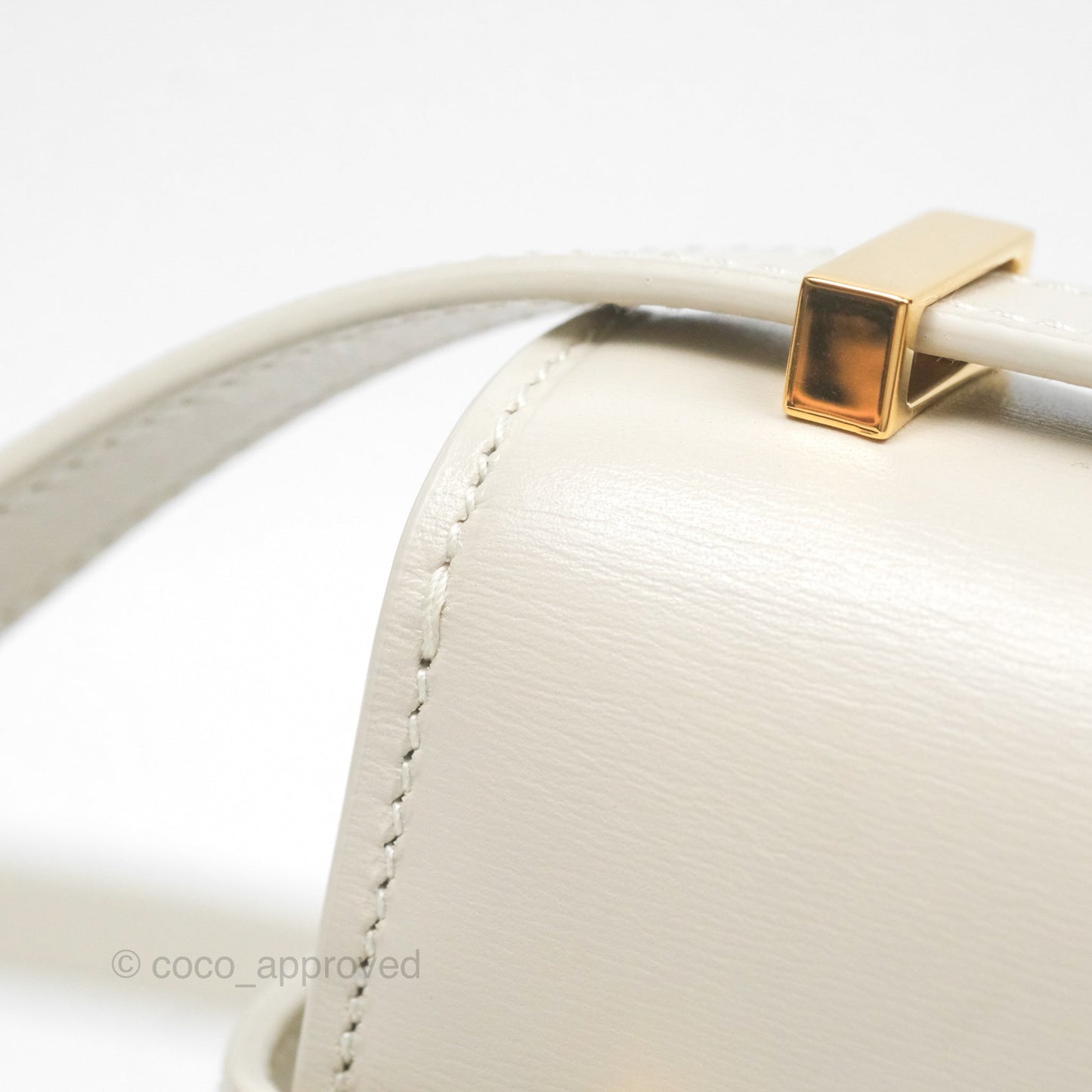 Saint Laurent Mini Manhattan Box Calfskin Blanc Vintage Gold Hardware