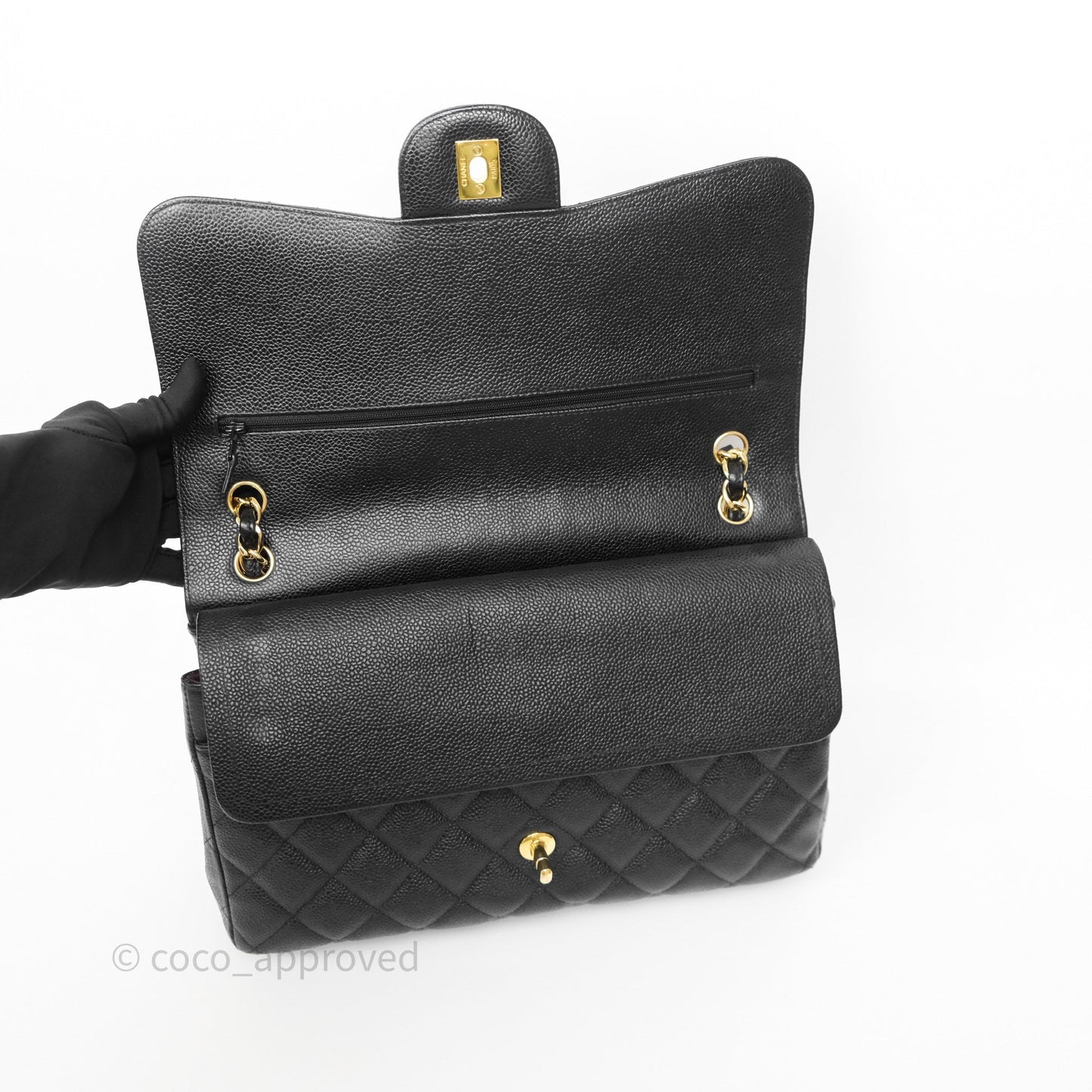 Chanel Jumbo Double Flap Quilted Black Caviar Gold Hardware⁣⁣