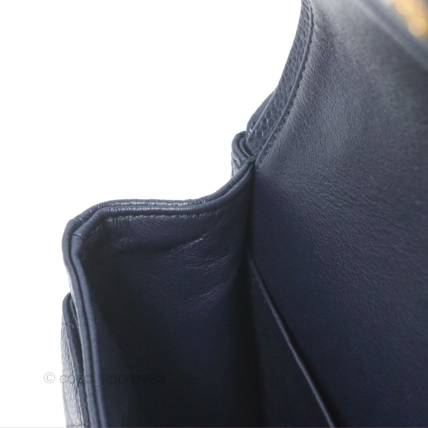Chanel Classic M/L Medium Flap Quilted French Navy Caviar Aged Gold Hardware