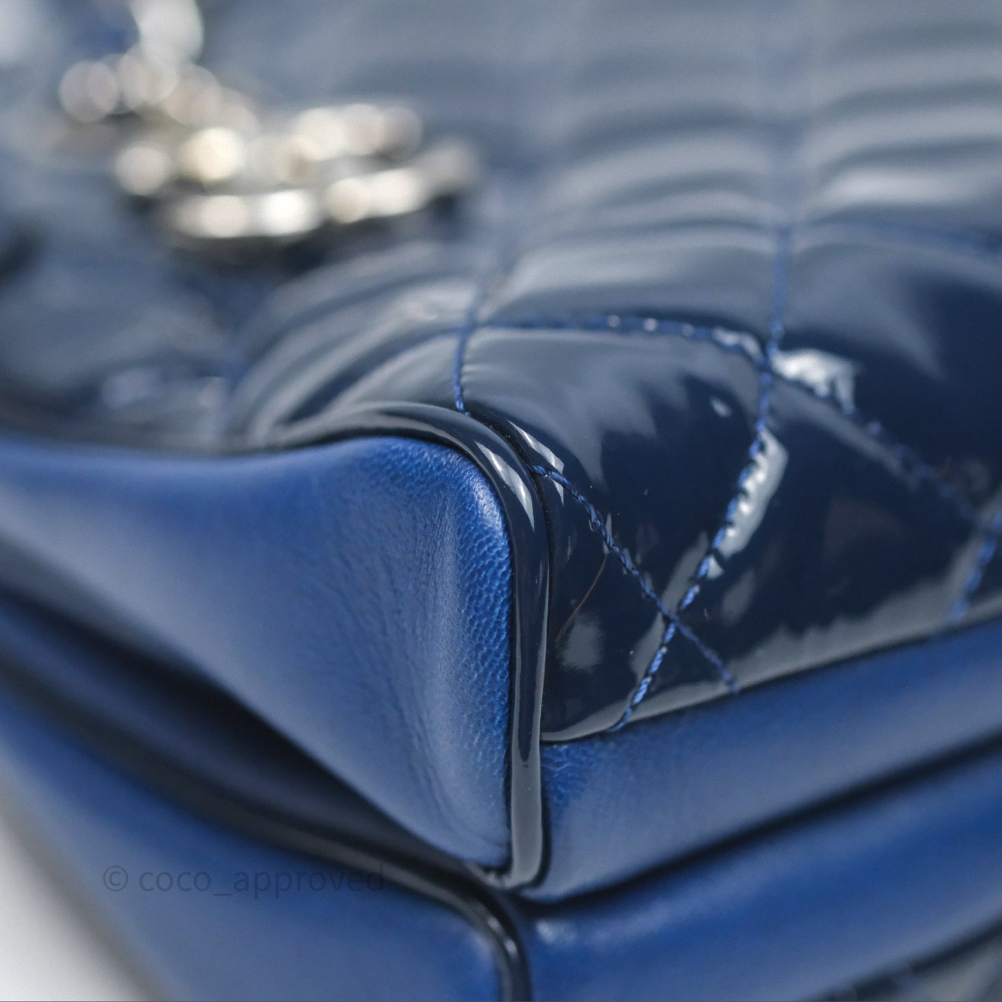 Chanel Quilted Bowling Tote Royal Blue Patent Silver Hardware