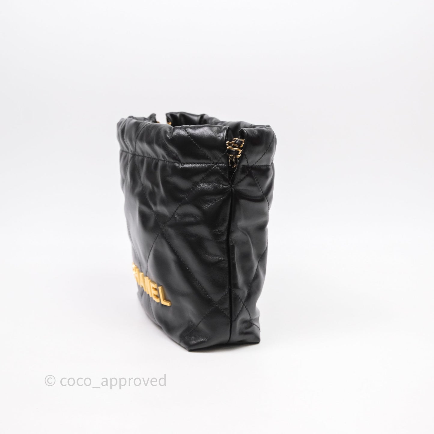 Chanel 22 Mini Bag Black Crumpled Calfskin Aged Gold Hardware