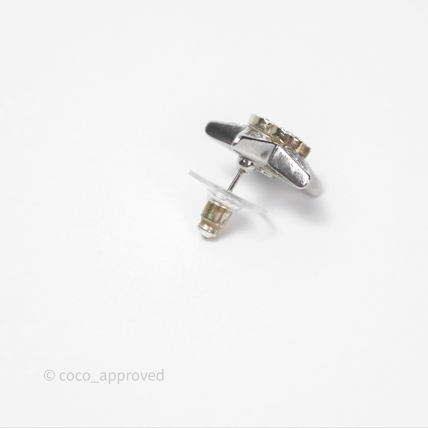 Chanel Crystal CC Star Earrings Silver Tone 23S