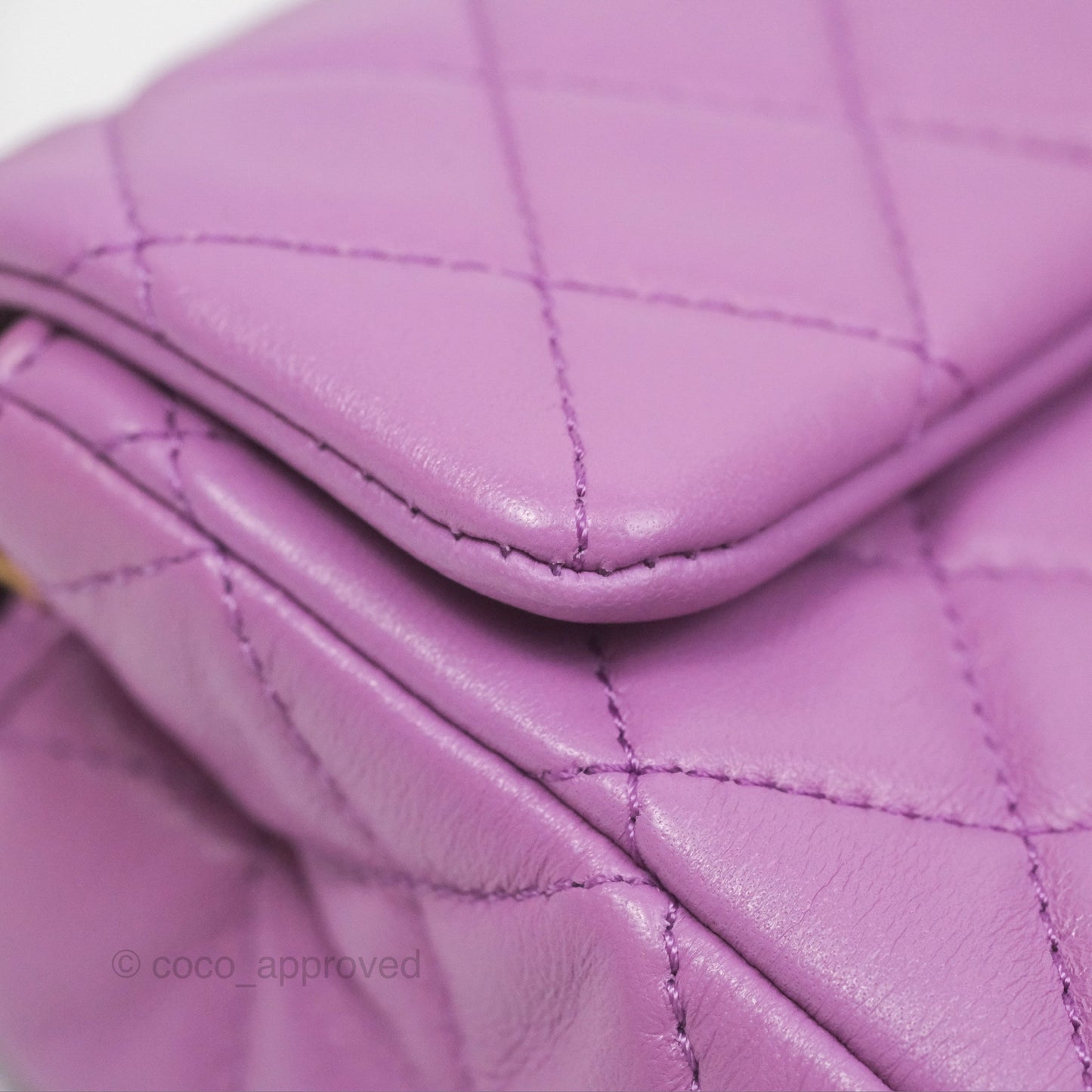 Chanel Mini Rectangular Pearl Crush Quilted Purple Lambskin Aged Gold Hardware