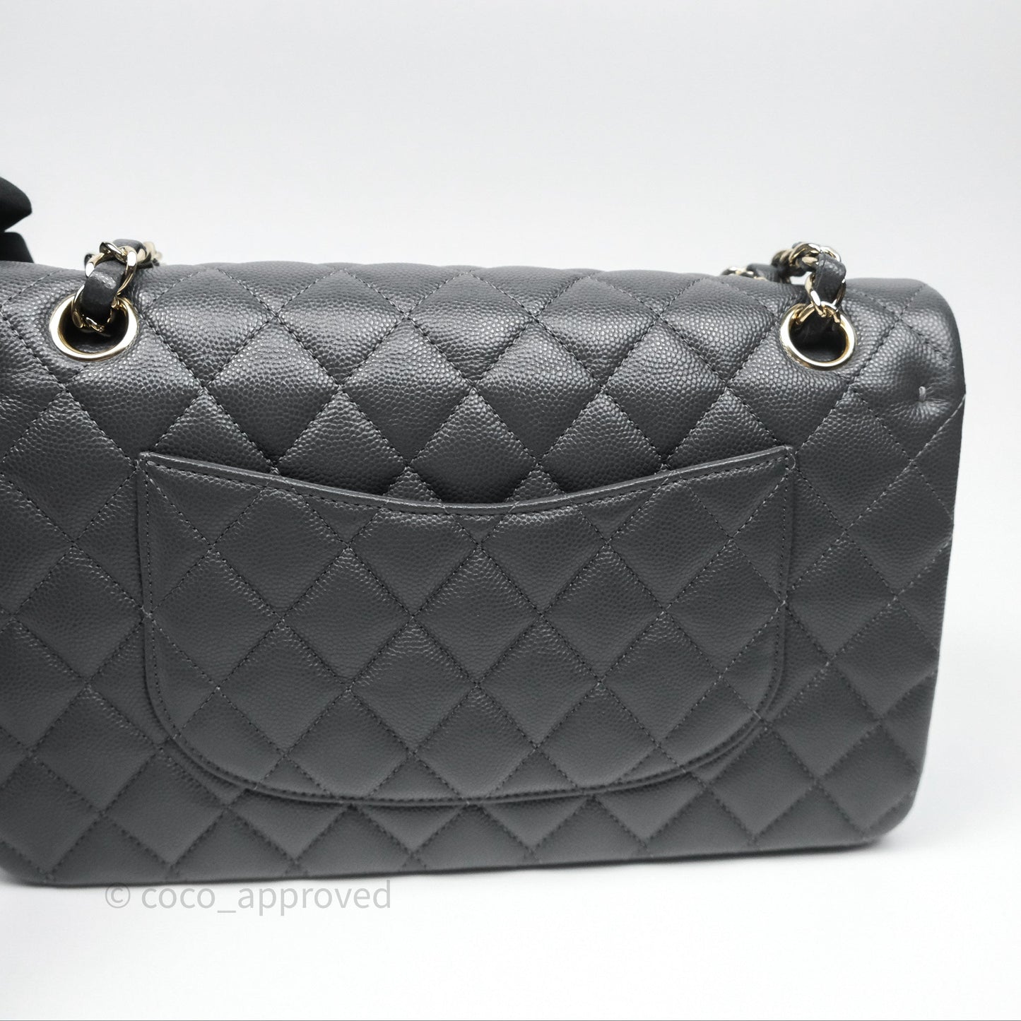 Chanel Classic M/L Medium Flap Quilted Dark Grey Caviar Gold Hardware