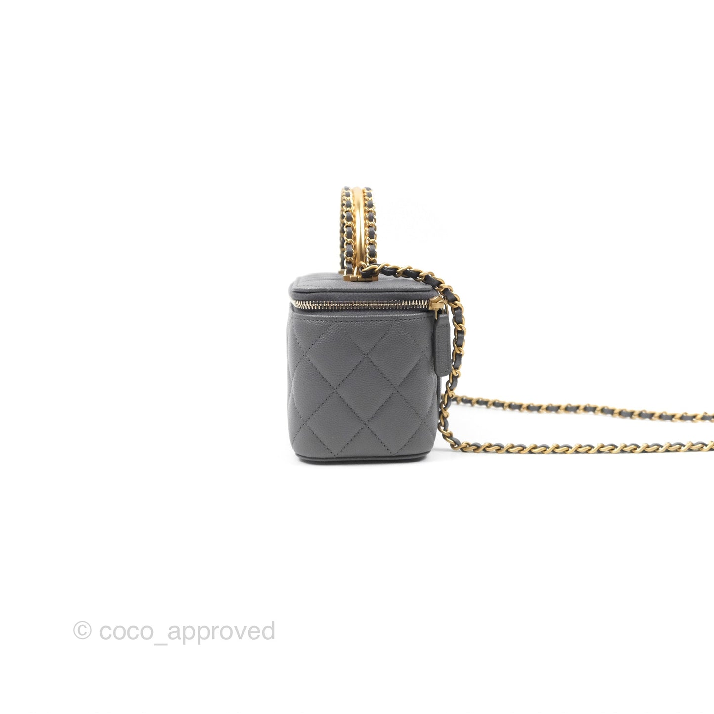 Chanel Vanity Rectangular with Top Handle Grey Caviar Aged Gold Hardware 24A