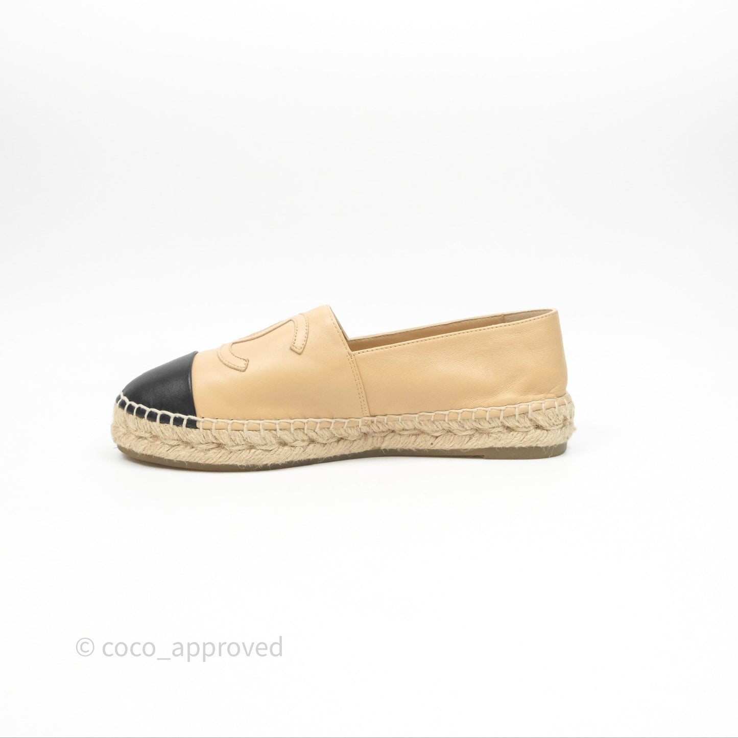 Chanel CC Espadrilles Beige Black Lambskin Size 38