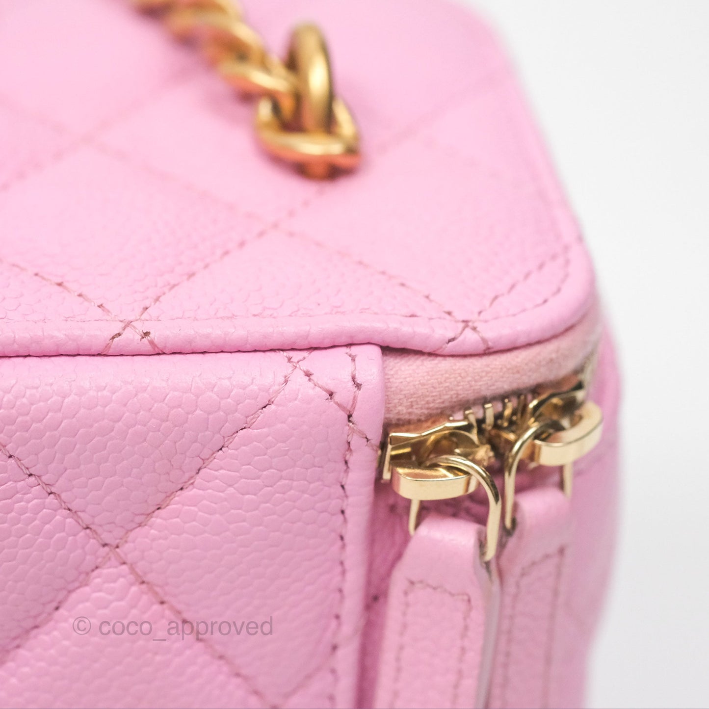 Chanel Vanity with Heart Adjustable Chain Pink Caviar Aged Gold Hardware