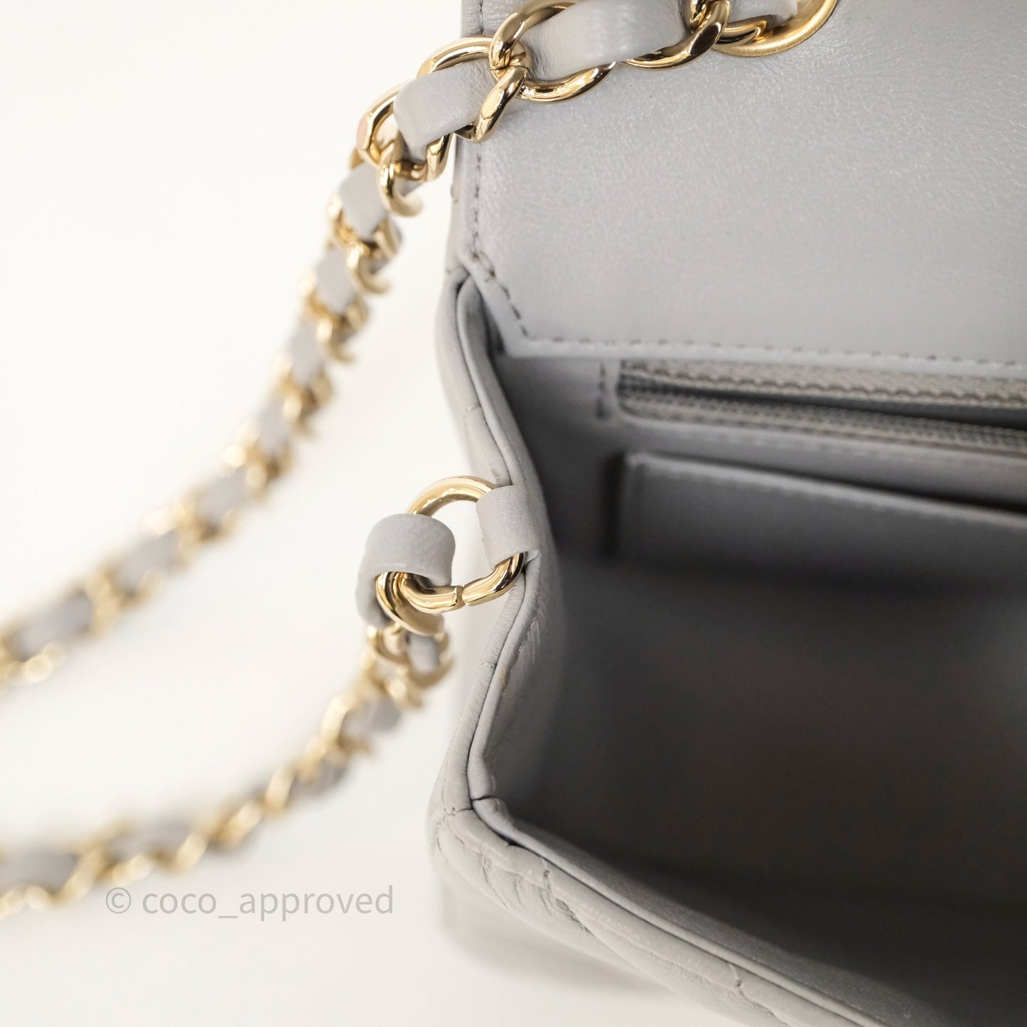 Chanel Mini Rectangular Chevron Grey Lambskin Light Gold Hardware